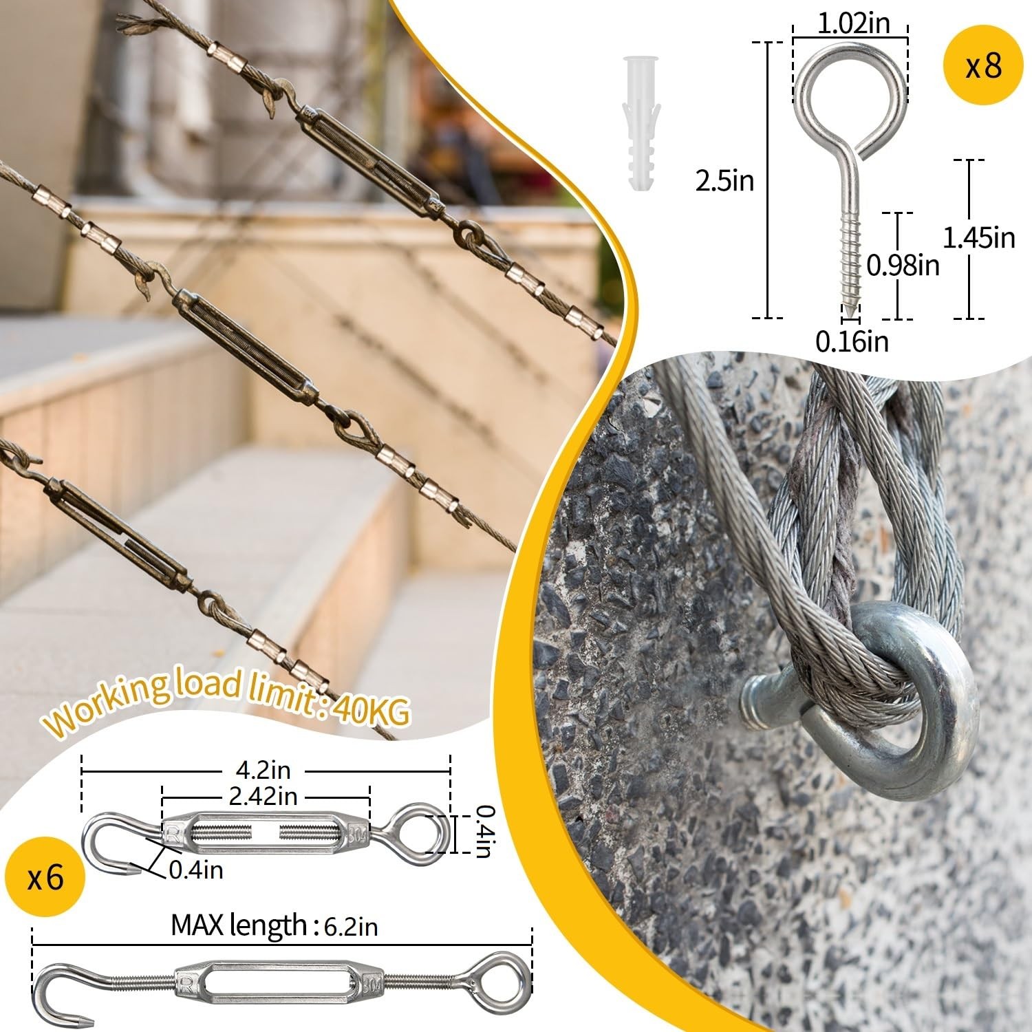 Wire Rope Set, 328ft 1/16″ Wire Rope Cable with 200pcs Crimping Sleeves 50pcs…