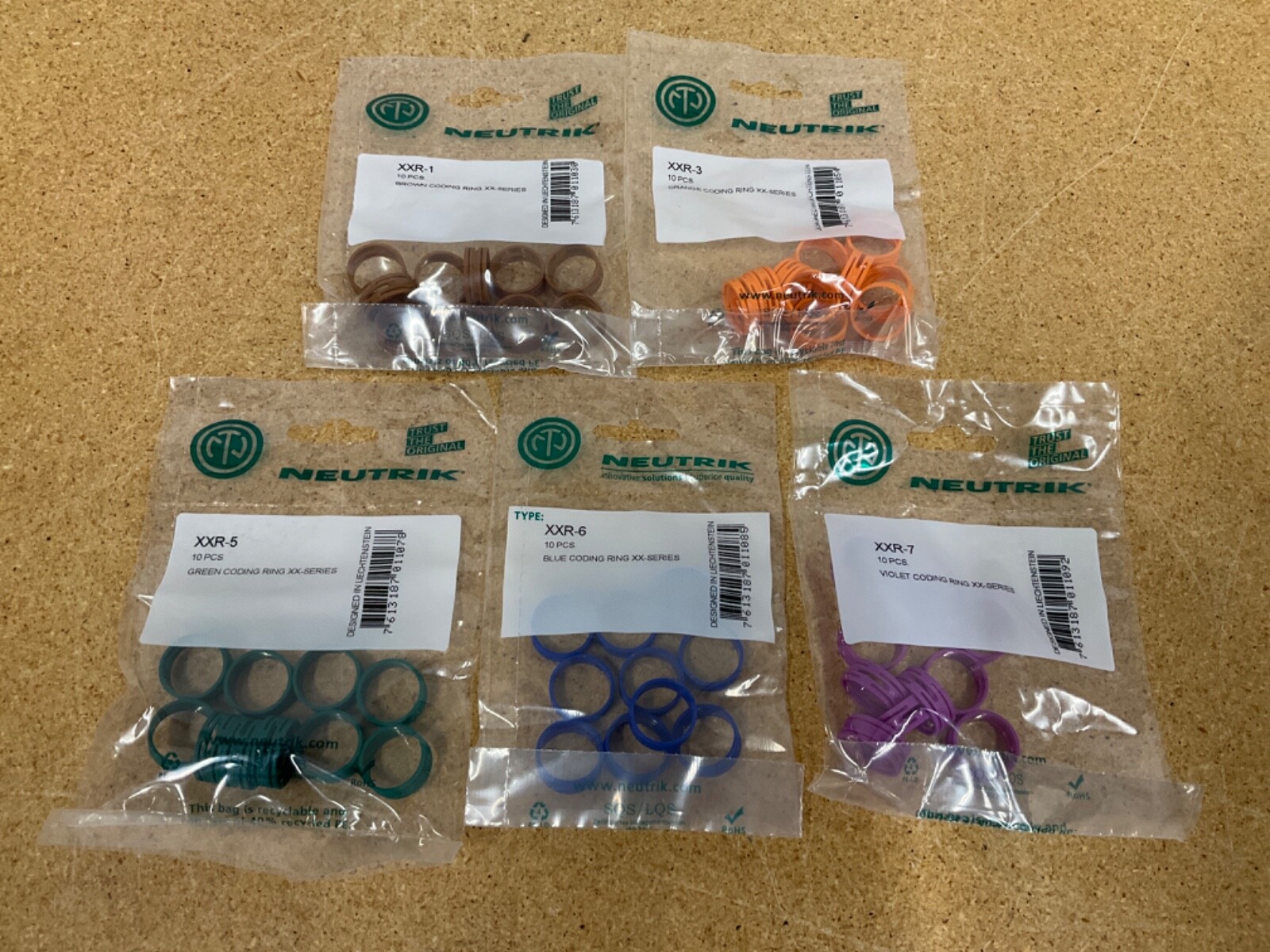 Lot of 5 Packs of 10 Neutrik XXR-1,3,5,6,& 7 Color Coding Ring XX Series