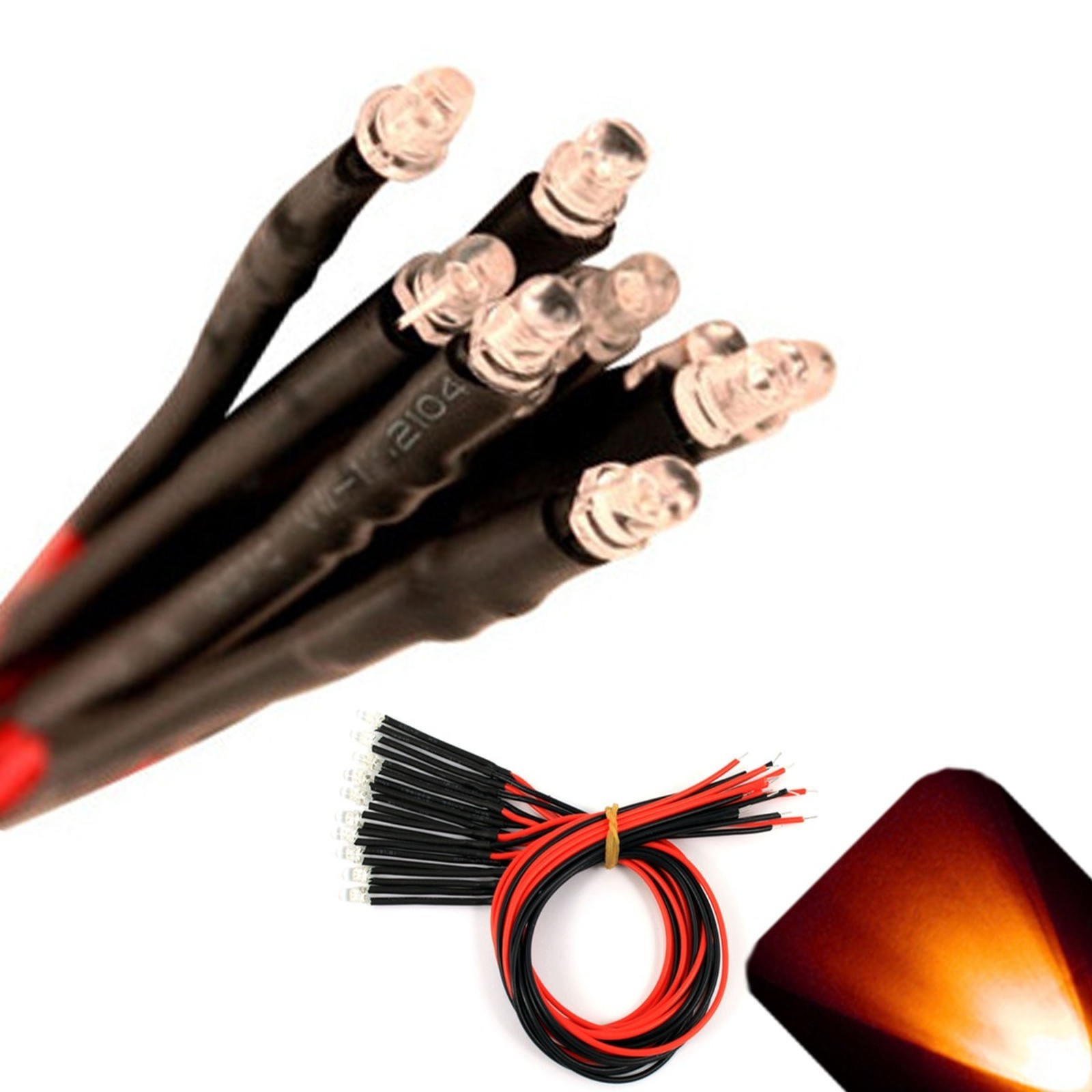 5 x 12v 3mm Pre Wired Flickering Orange LED Candle Flicker Prewired