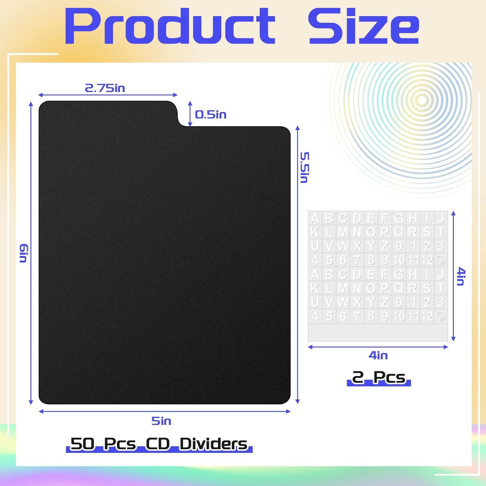 50 Pcs CD and DVD Dividers with Tabs 5 x 5.5 Inch Compact Black Comic Book Disc