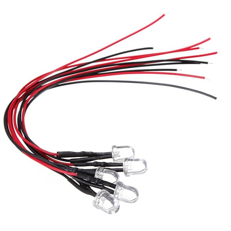 10x UV/Purple LED Light Single Bulb Wired Resistor 5-12V 10mm Large Round Clear