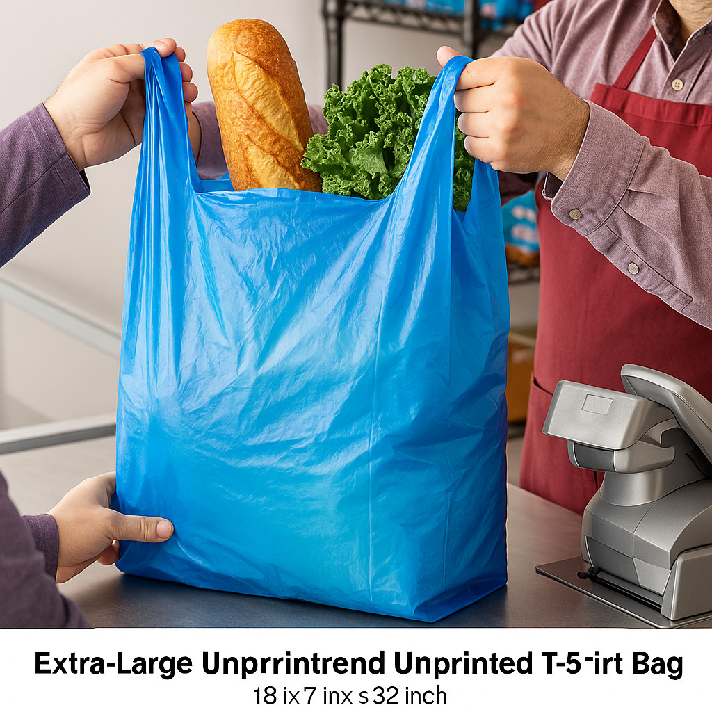Bags Extra Large 18 x7x 32 .75 Mil Blue Heavy Duty T-Shirt Plastic Grocery Bags