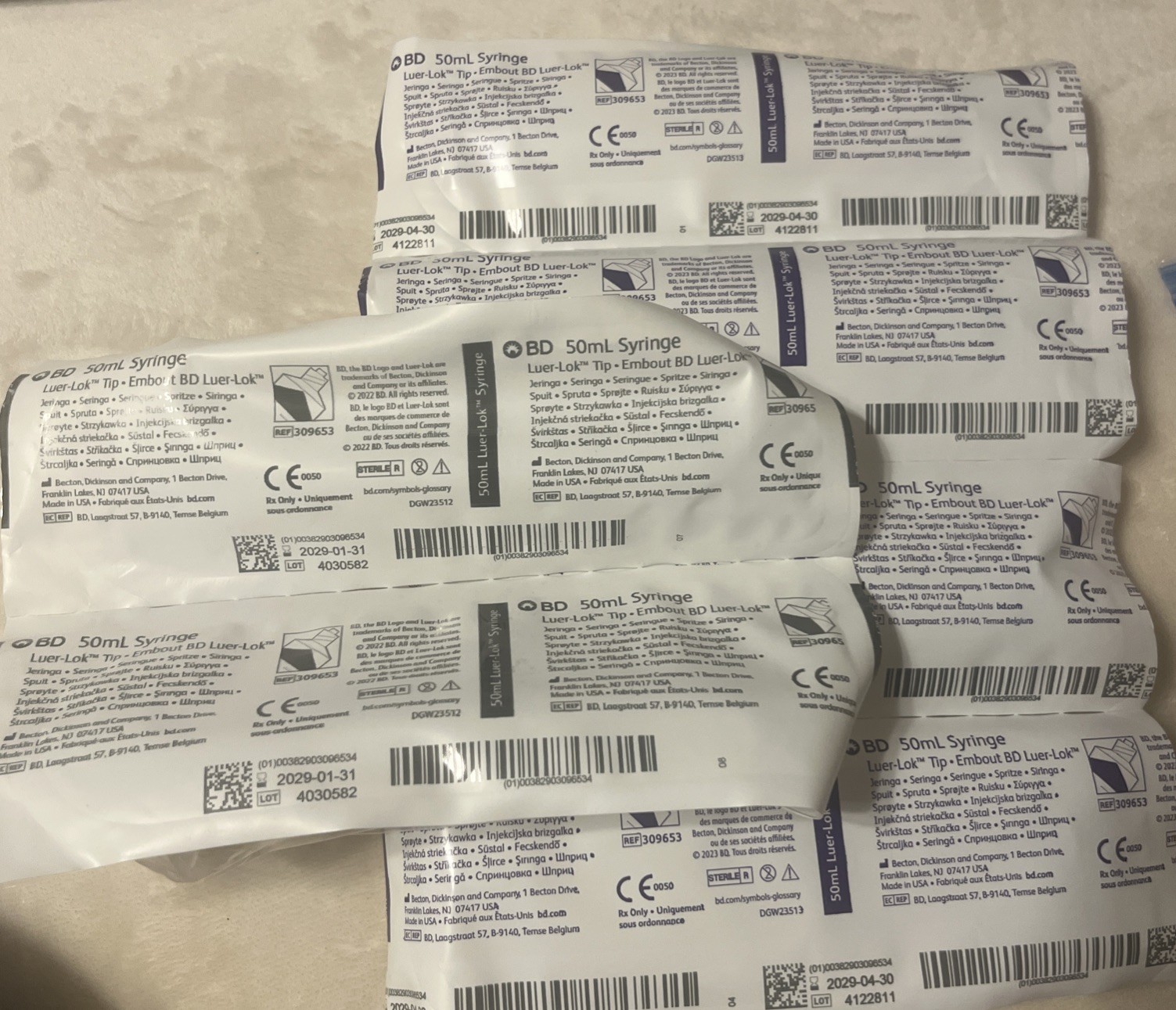 BD 50mL – Luer-Lock Syringe Tip Ember BD NO Needle – 6 Pack – New
