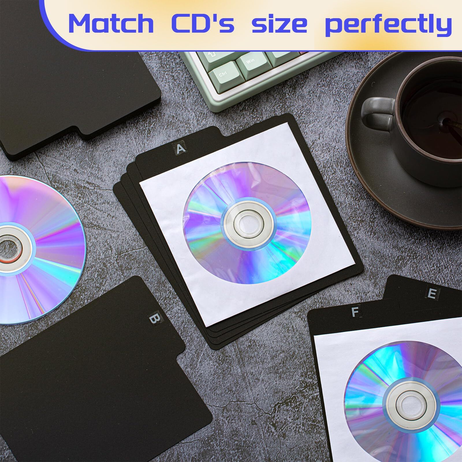 50 Pcs CD and DVD Dividers with Tabs 5 x 5.5 Inch Compact Black Comic Book Disc