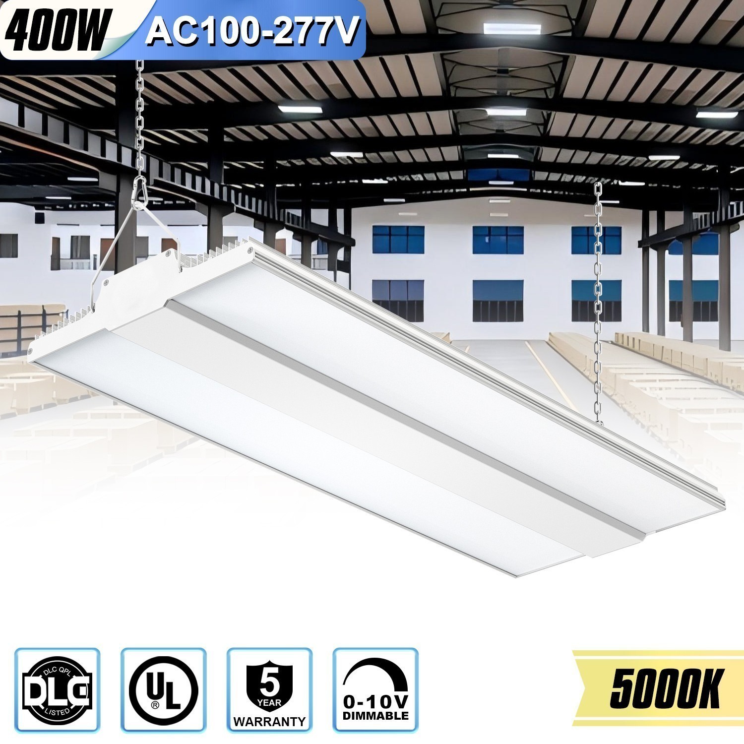 400W LED Linear High Bay Light Dimmable Warehouse Shop Gym Lighting 60000 Lumens