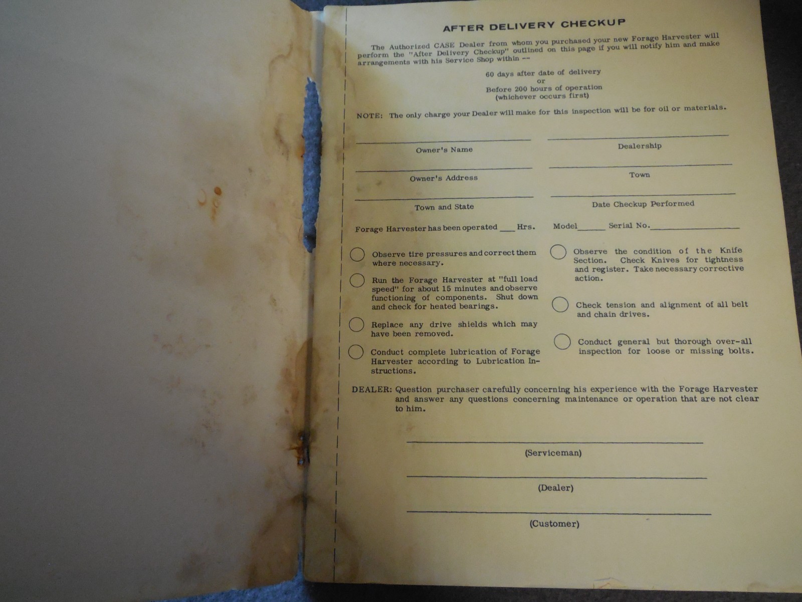 E13 300 Forage Harvester Operator’s Instruction Manual J.I. Case Co. Vtg Book