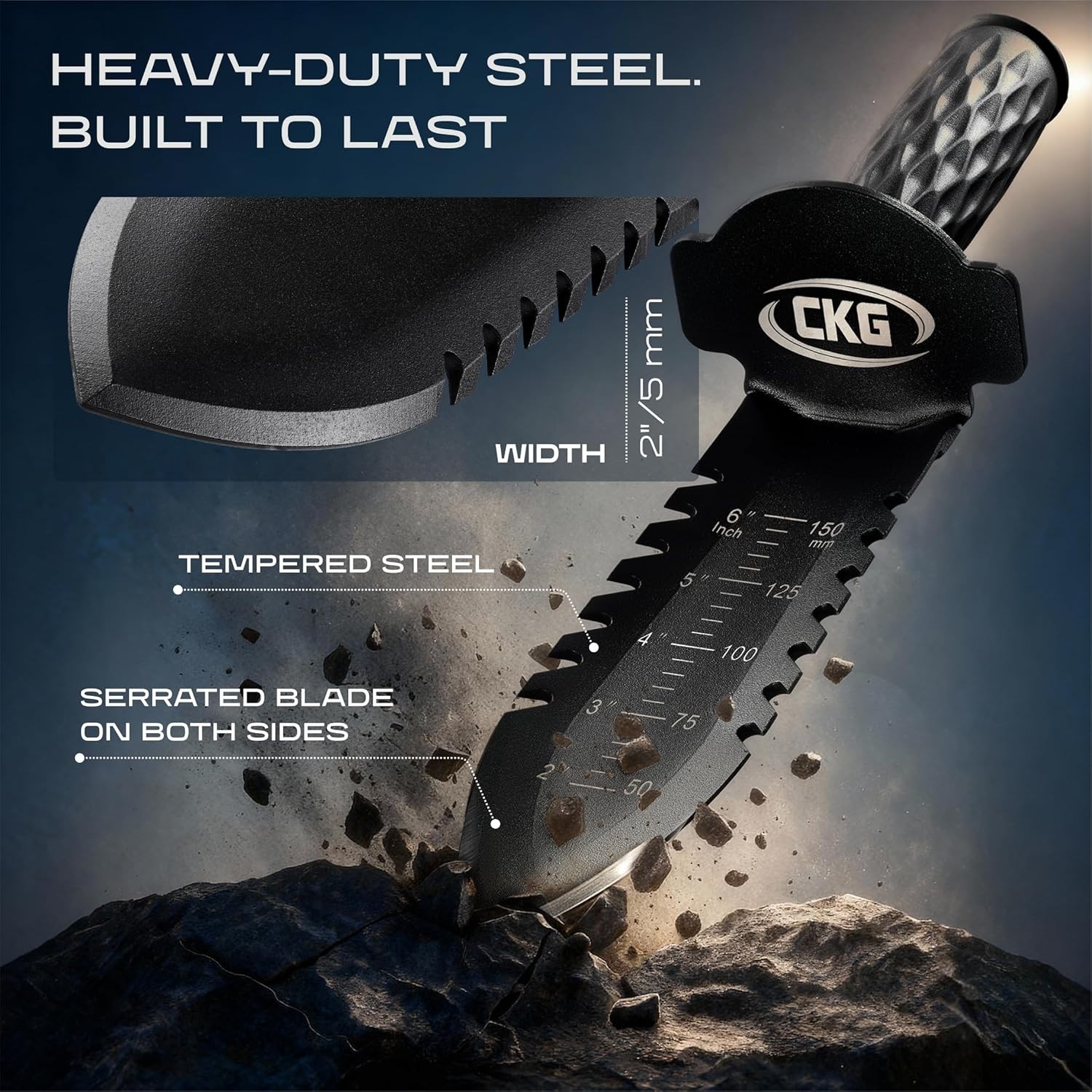 CKG Metal Detecting Shovel for Digging Heavy Duty Double Digging Tool, Black