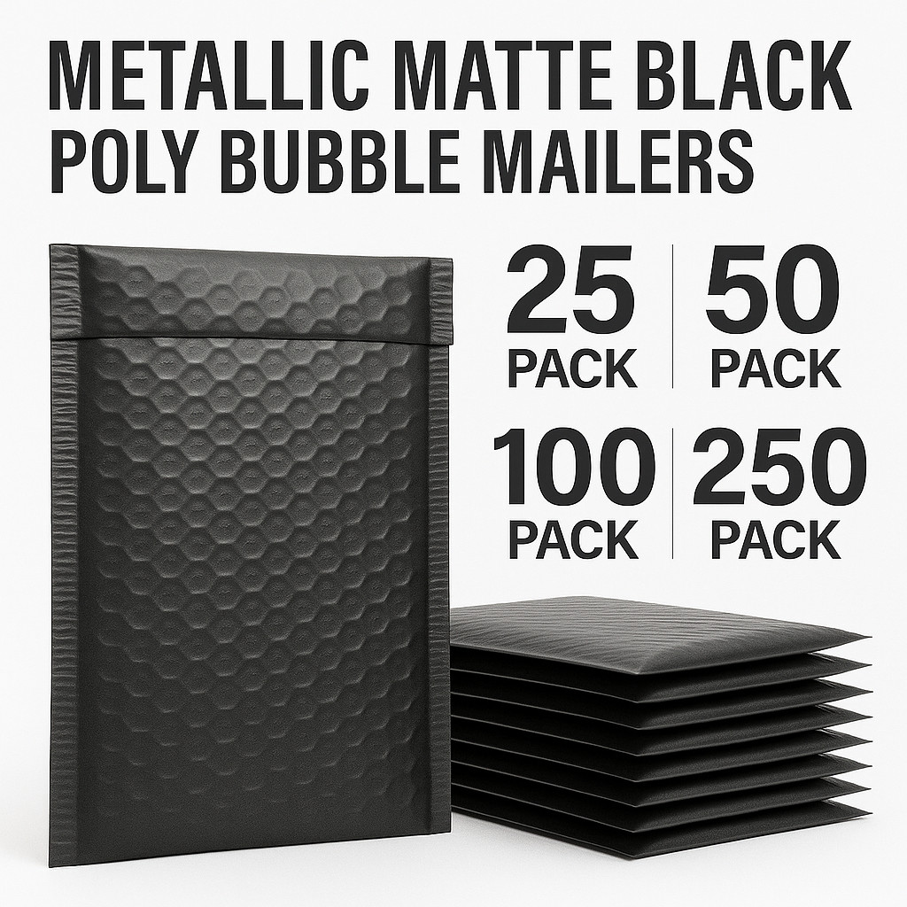 #0 Poly Bubble Mailers 6.5×10 – Self-Seal Padded Envelopes –Metallic Matte Black