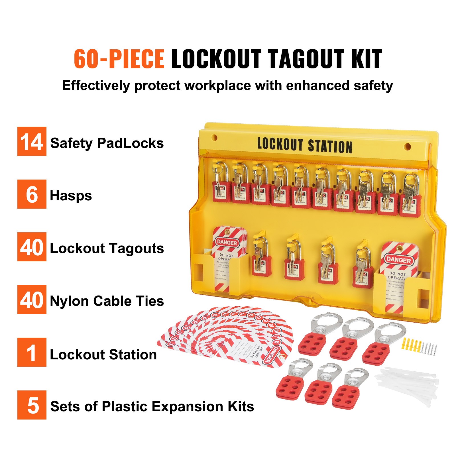 Uimoso 60PCS Electrical Lockout Tagout Kit Safety Padlocks Hasps Tags Ties Board