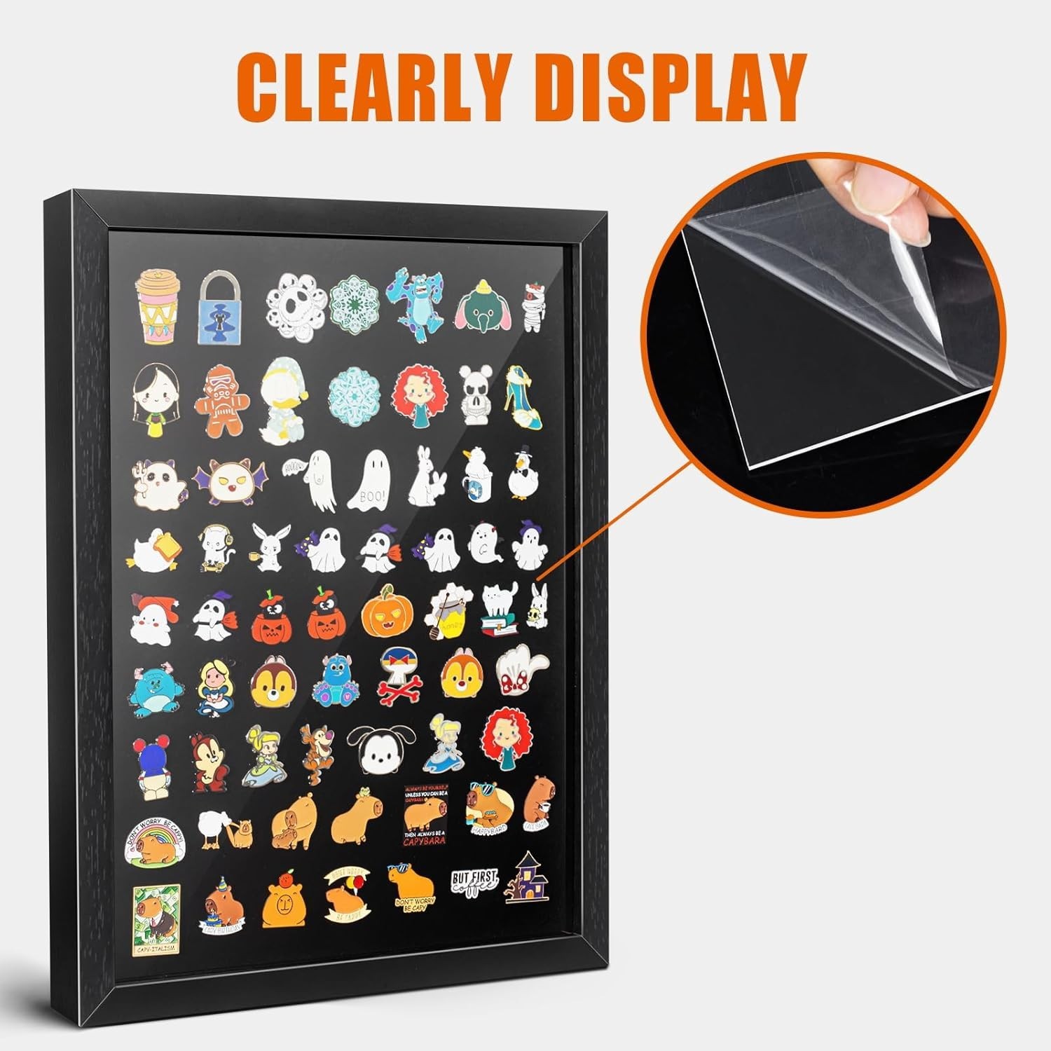 Pin Display Case Wall Mount Shadow Box Frame for Enamel Pins Black