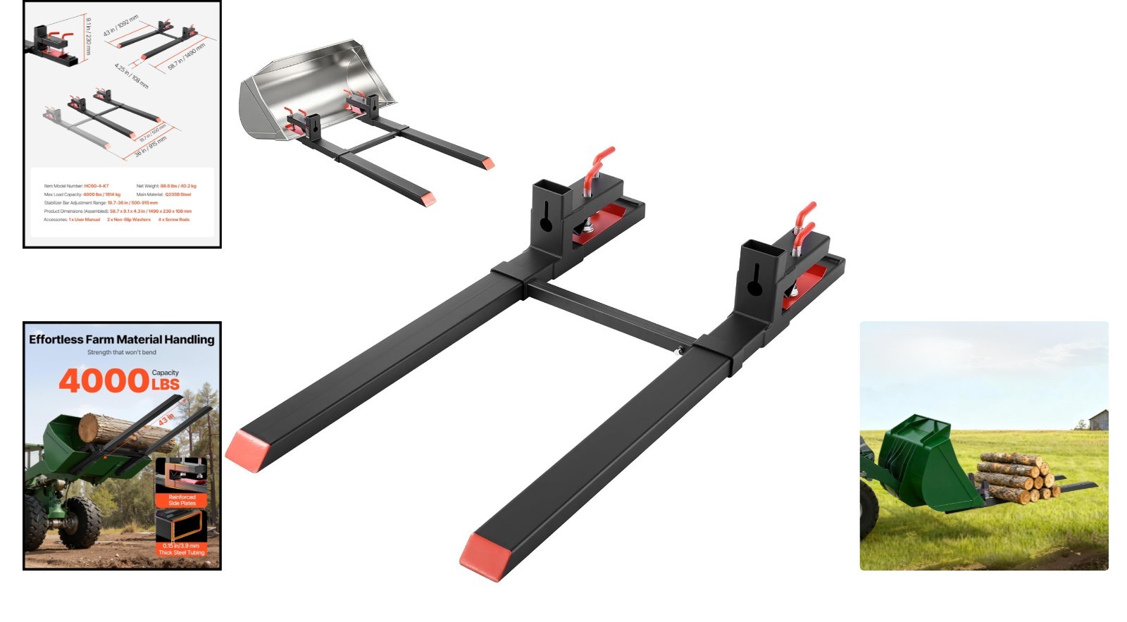 Vevor Clamp On Pallet Forks 4000 Lb 60 In Tractor Loader Black