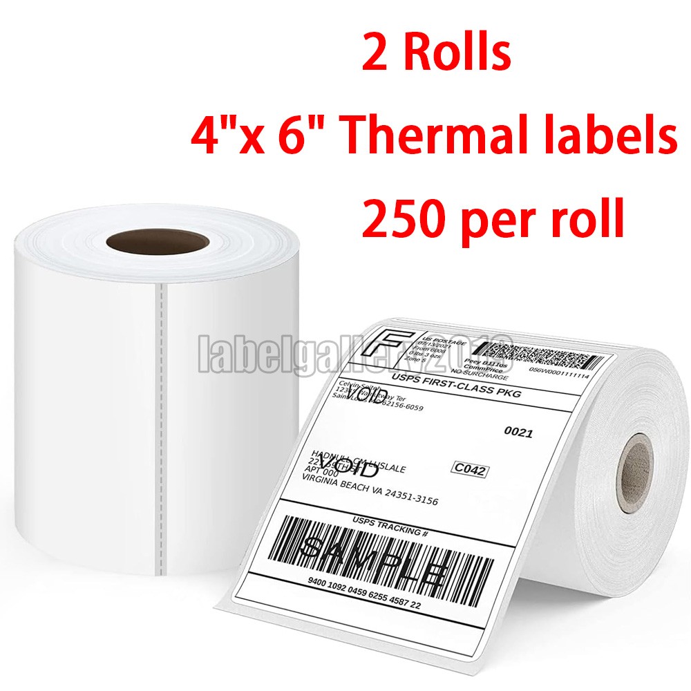 2 Rolls 4″ x 6″ Direct Thermal Shipping Labels 250 Labels/Roll for Zebra & Rollo