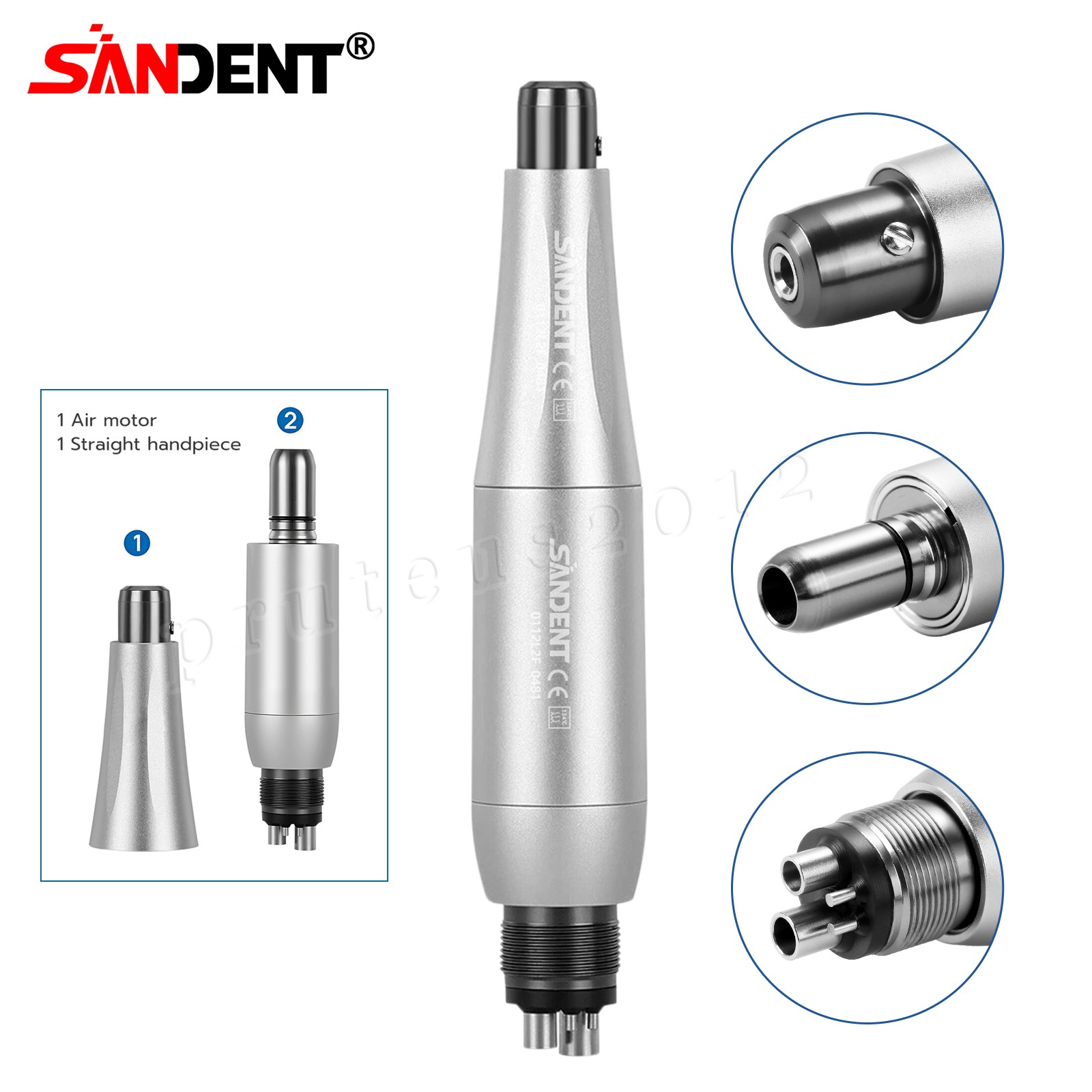 1-5 Dental Hygiene Prophy Handpiece 4:1 Straight Nose + Air Motor 4H 360° Swivel