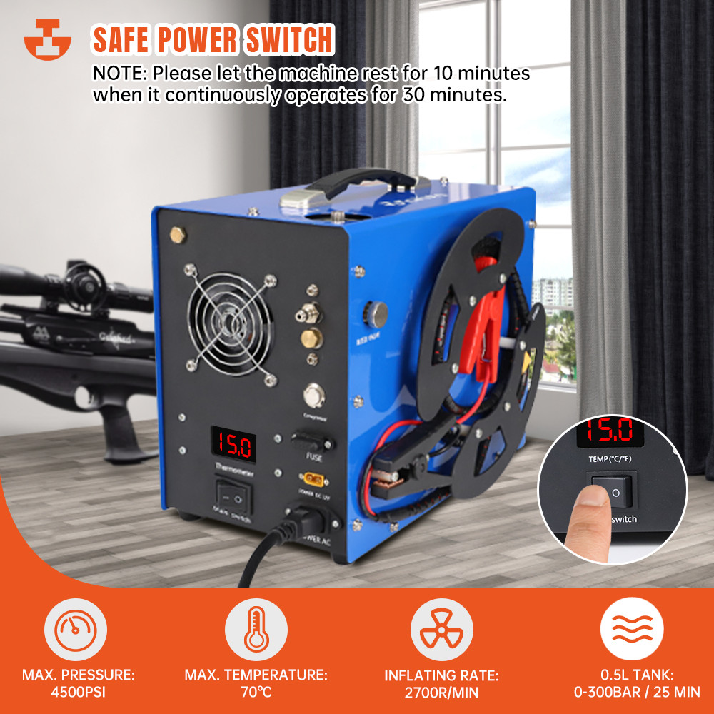 TOAUTO 30Mpa Auto Stop Electric PCP Pump Air Compressor 4500Psi 12V/110V/220V
