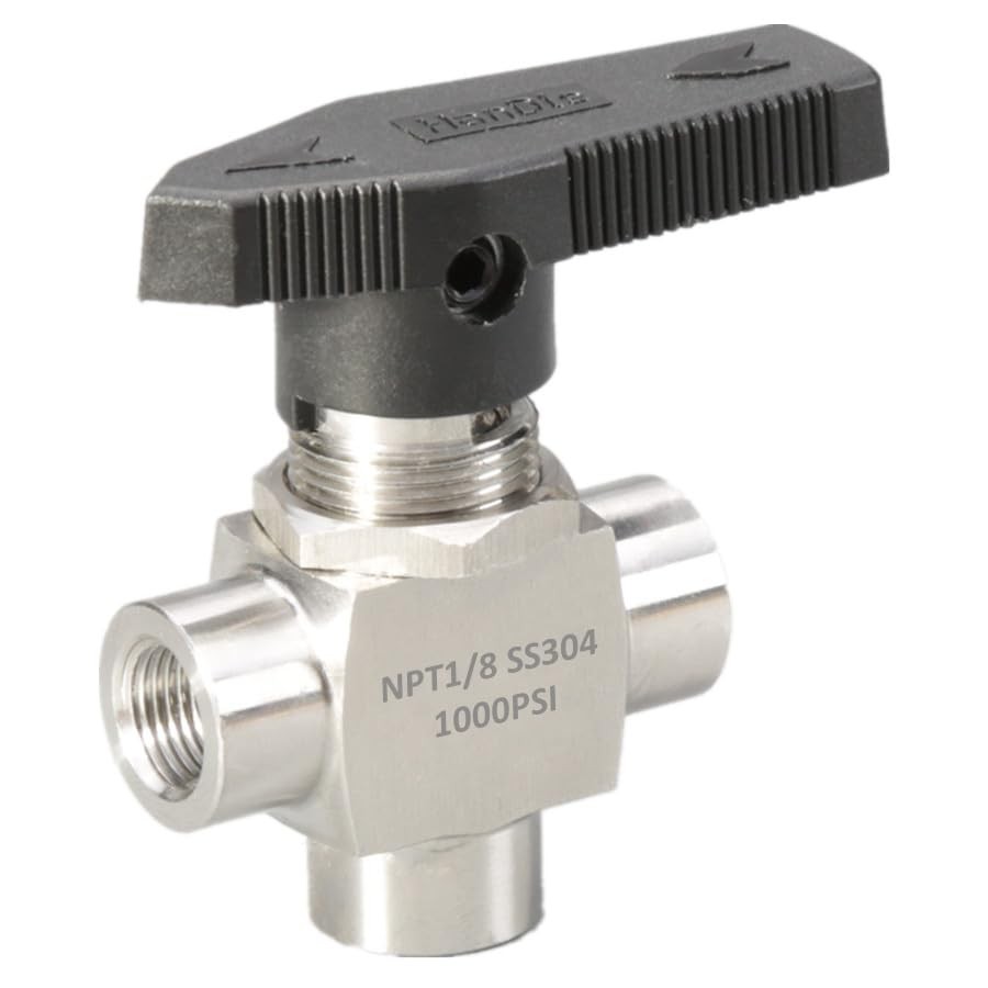 3 Way L-Port Stainless Steel Ball Valve 1/8 NPT 1000 PSI Heavy Duty Diverter Val