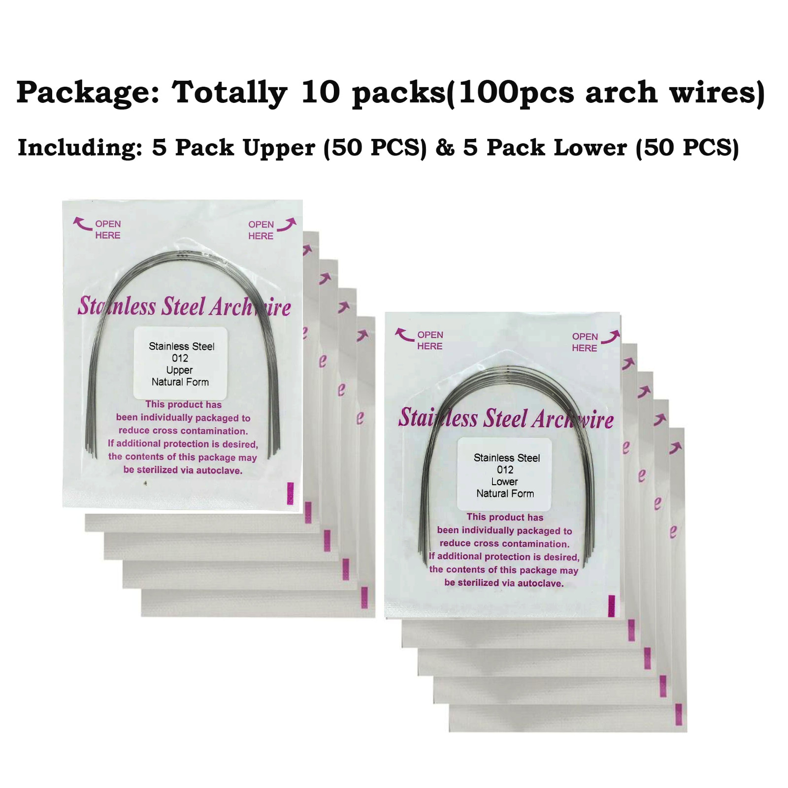 100PCS Orthodontic Arch Wires Stainless Steel Natural Form Round Rectangular 014