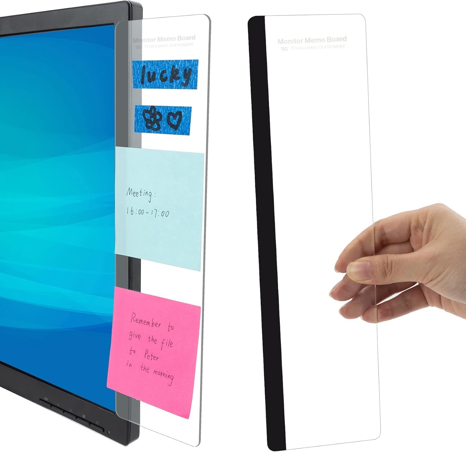 NEW MDOZQ 2pc Computer Monitor Memo Board Sticky Note Holder & Office Desk Decor