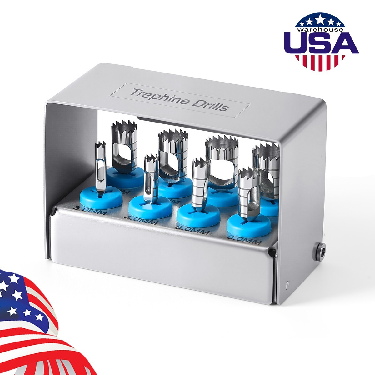 8PCS Dental Trephine Drills Kit Surgery Bur holder Bur Holder AZDENT