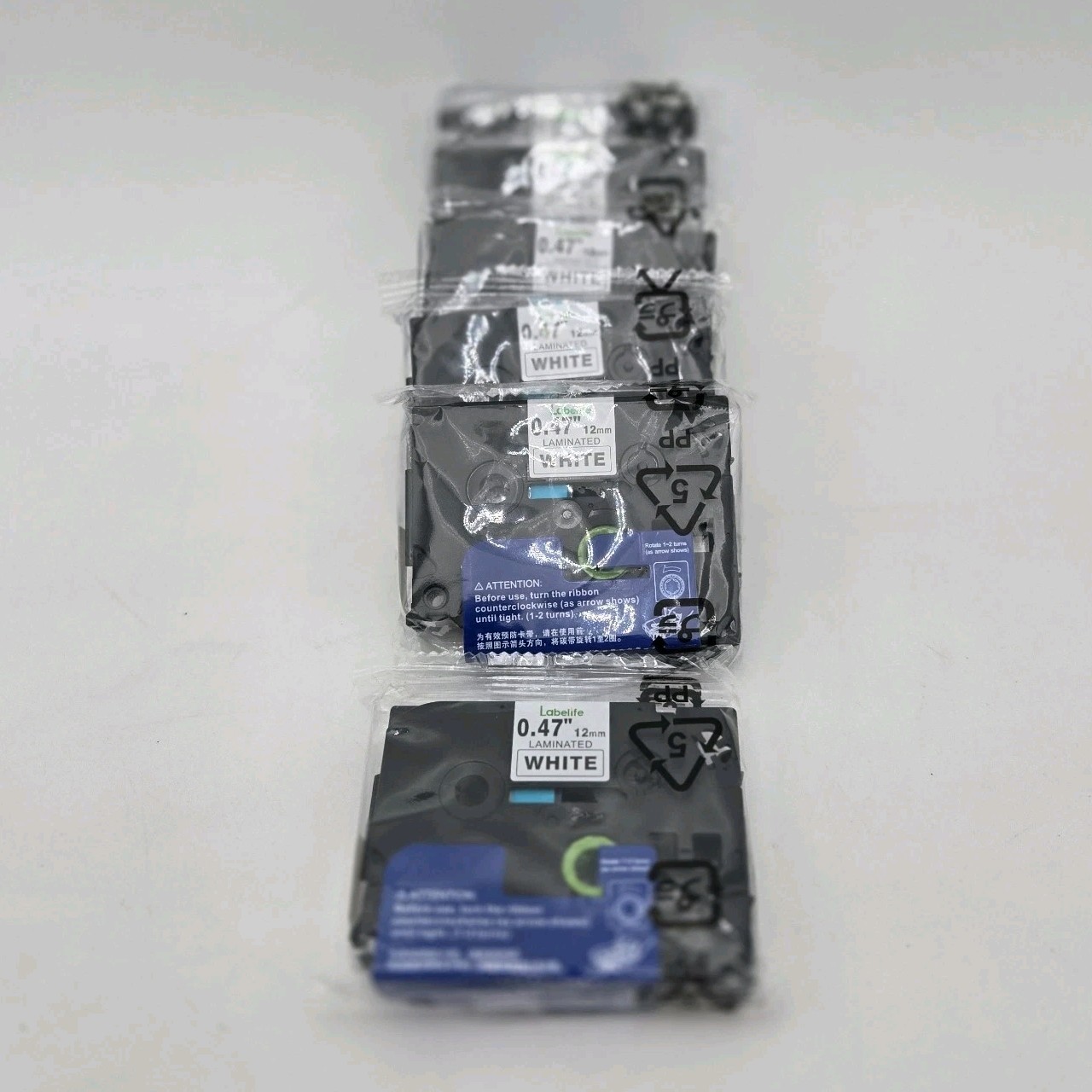 6 Pack Labelife White Laminated Label Tape 12mm x .47 for Brother P Touch D600