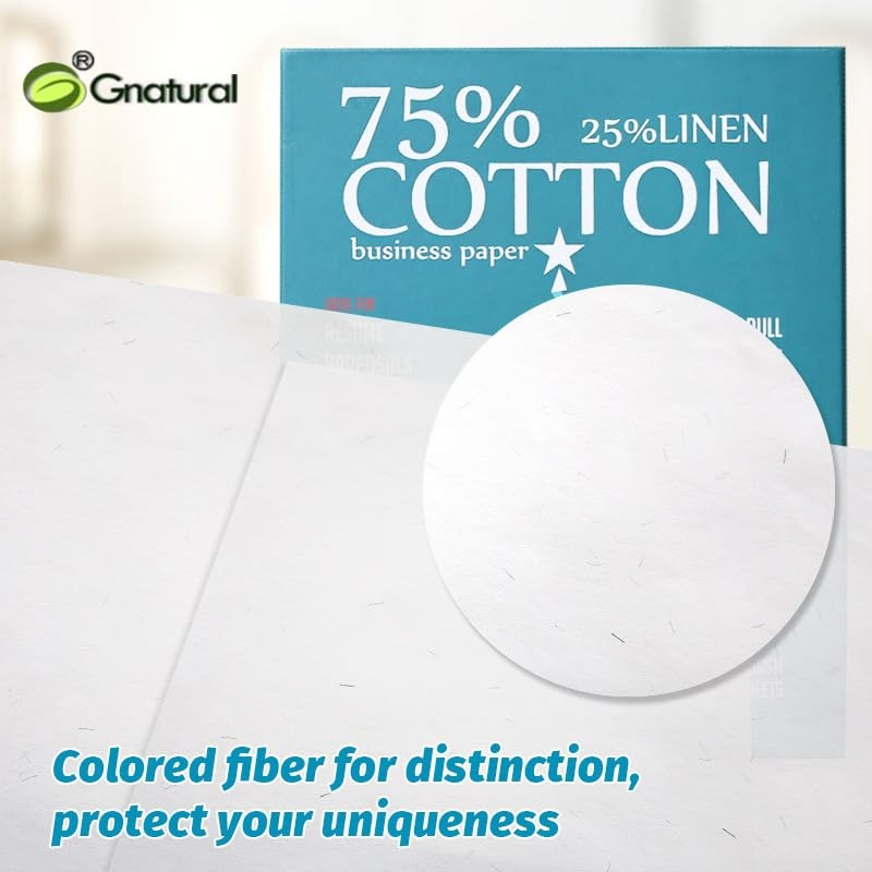 75% Cotton 25% Linen Business Paper, 85gsm 8.5”×11” Inkjet Printer Paper, Wat…