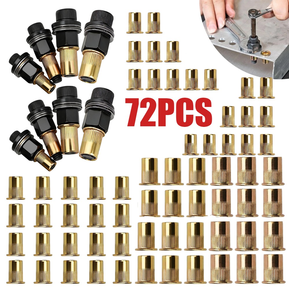 72Pcs Manual Rivet Nut Gun Kit For M6- M12 Threaded Insert Tool Automotive DIY