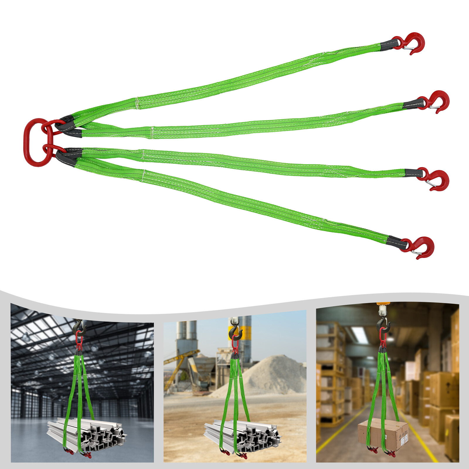 6T/13227 lbs 4.9ft 2.17in Chain Sling Polyester Lifting Sling with 4 Hooks NEW