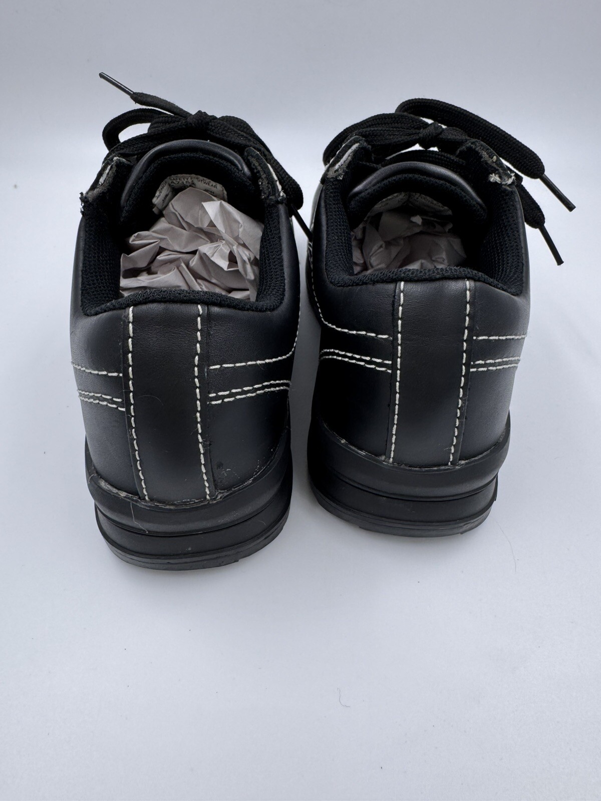 Avenger Safety Footwear Black White Stitch Leather Steel Toe Shoes Womens 7.5