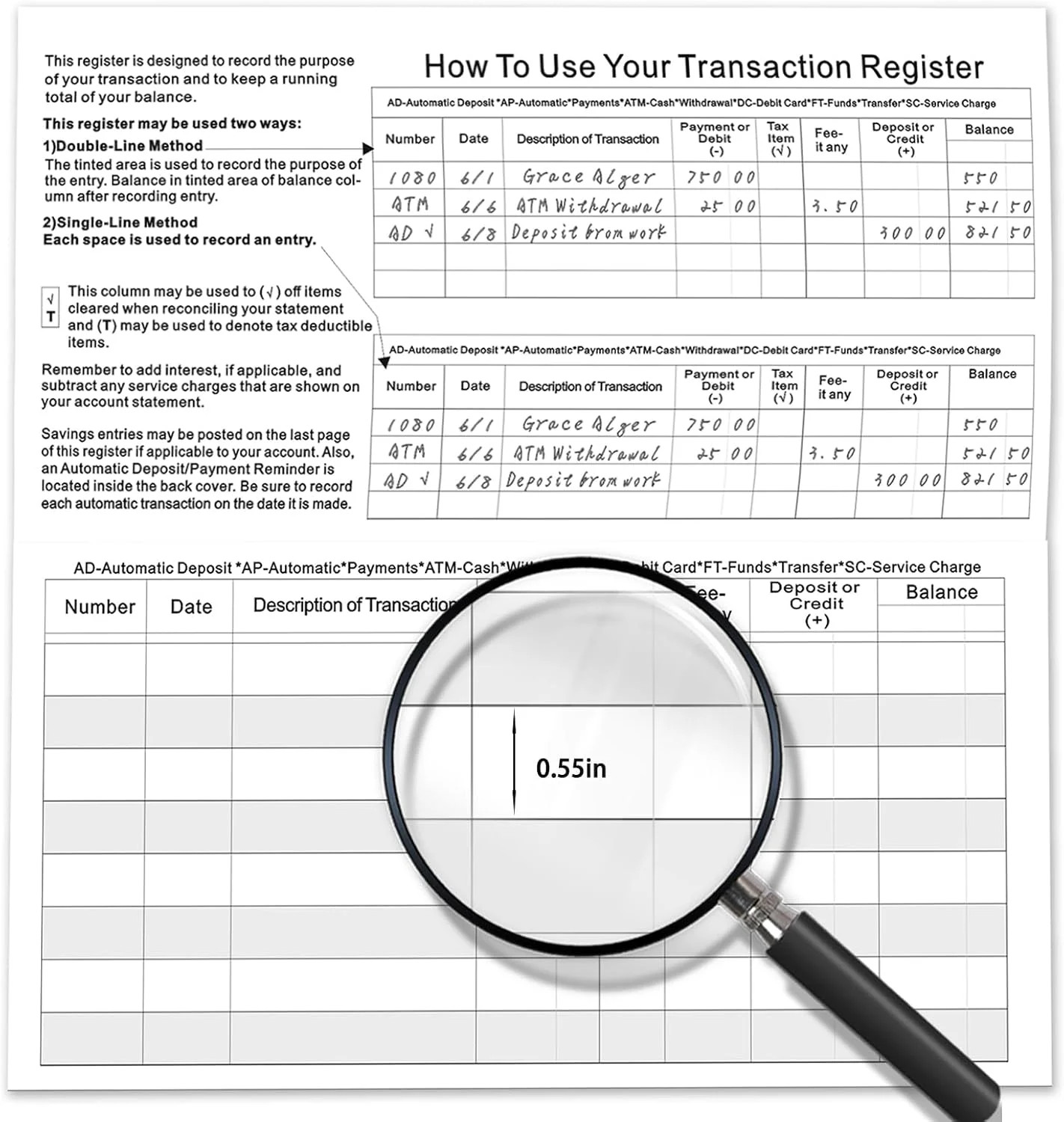 12 Pack Checkbook Register, Check Registers for Personal Checkbook, 6″ × 3″, Bla