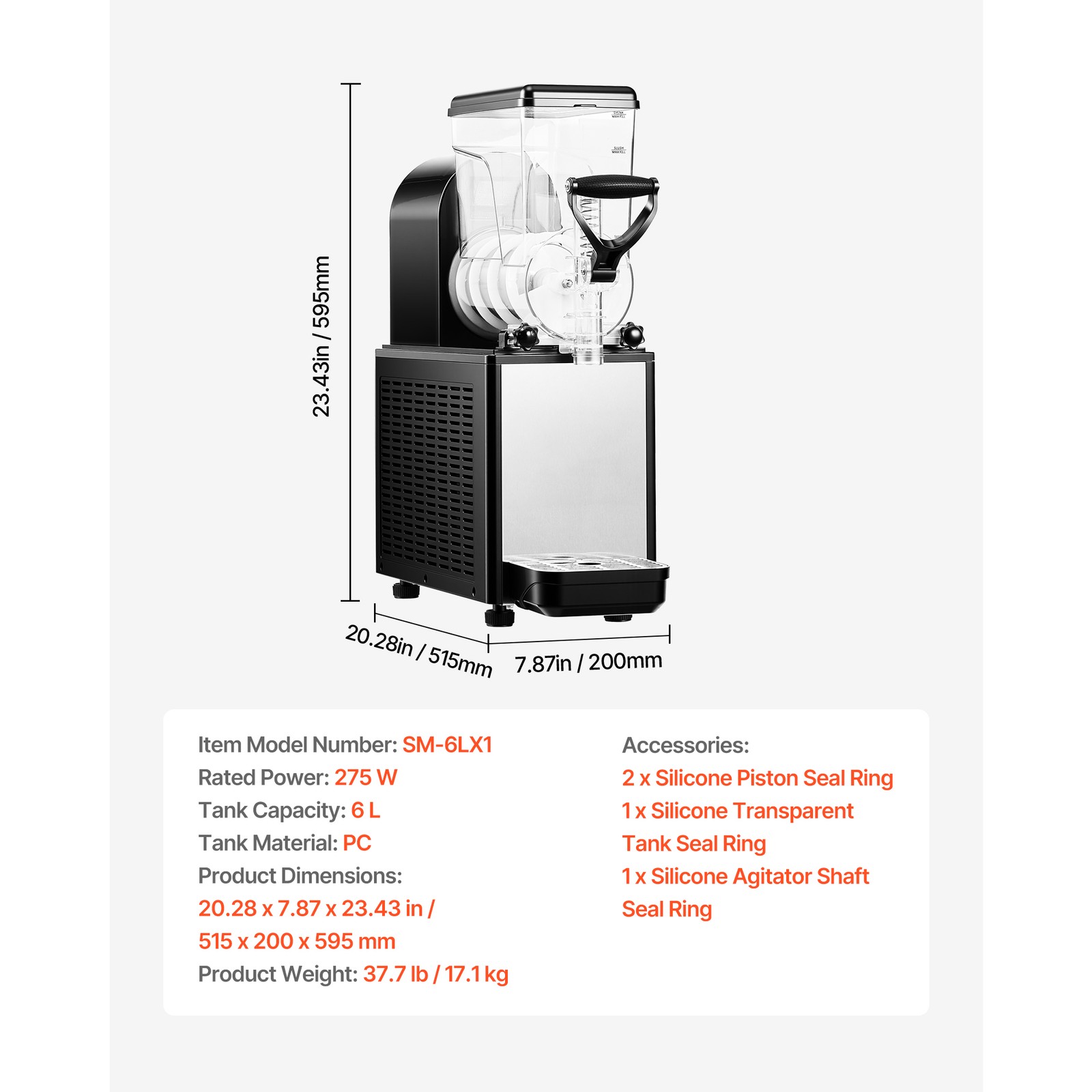 Uimoso 6L/1.6 GAL Commercial Slushy Machine Frozen Drink Margarita Slushie Maker