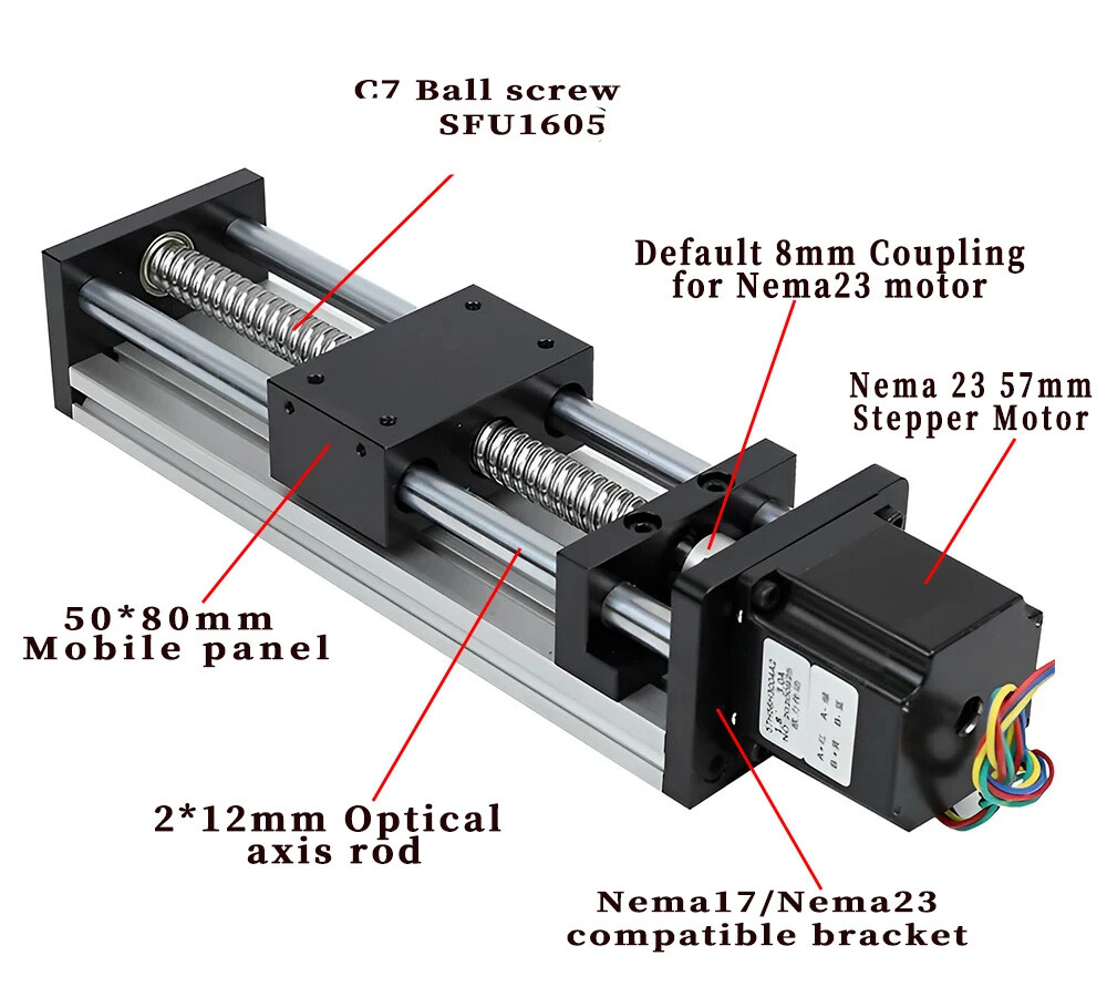 Linear Guide Rail CNC Slide Stage Actuator Ball Screw Motion Table Nema 23 Motor