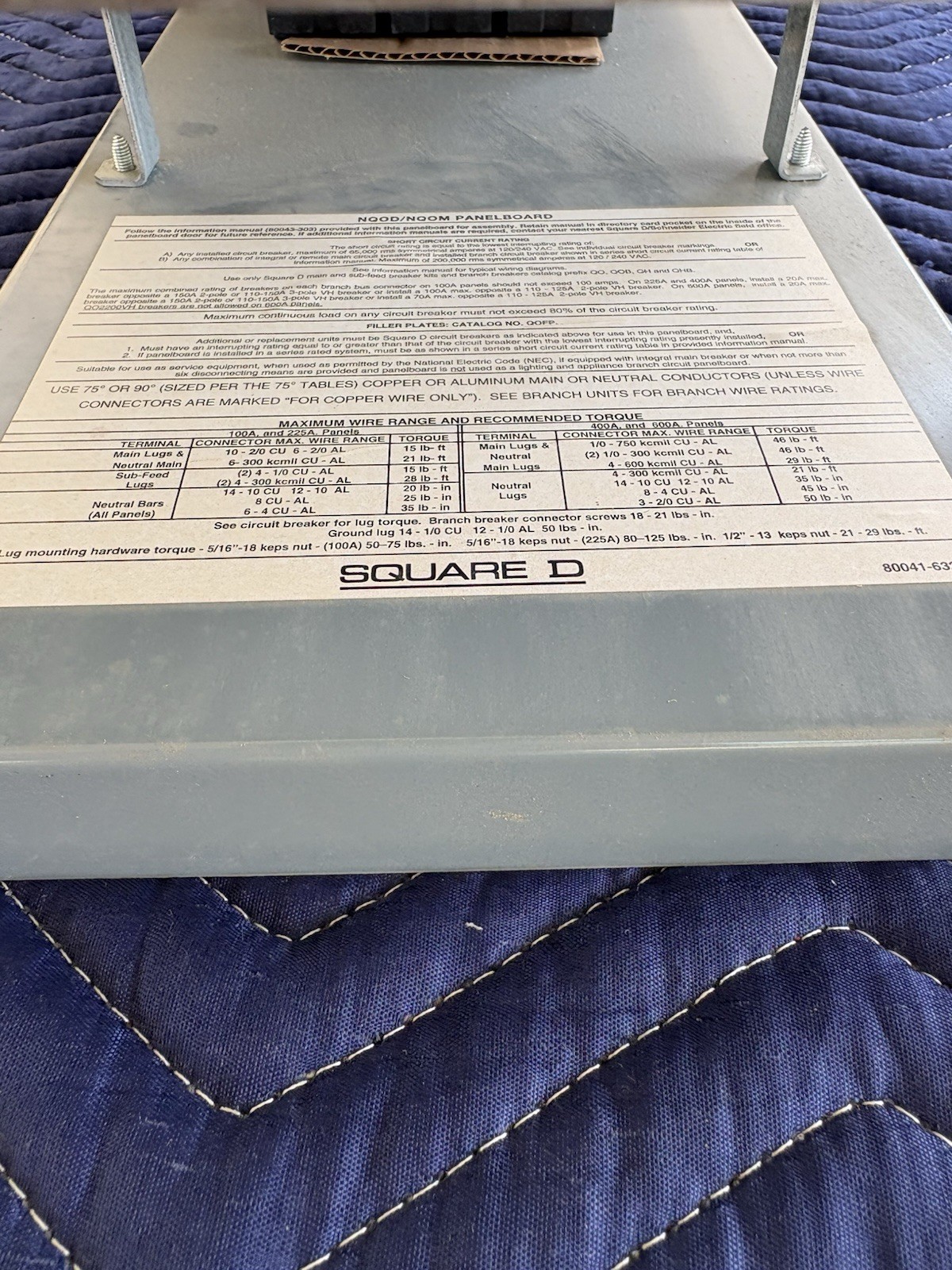 Square D NQ Panelboard Interior for 3-phase, 208Y/120V electrical systems