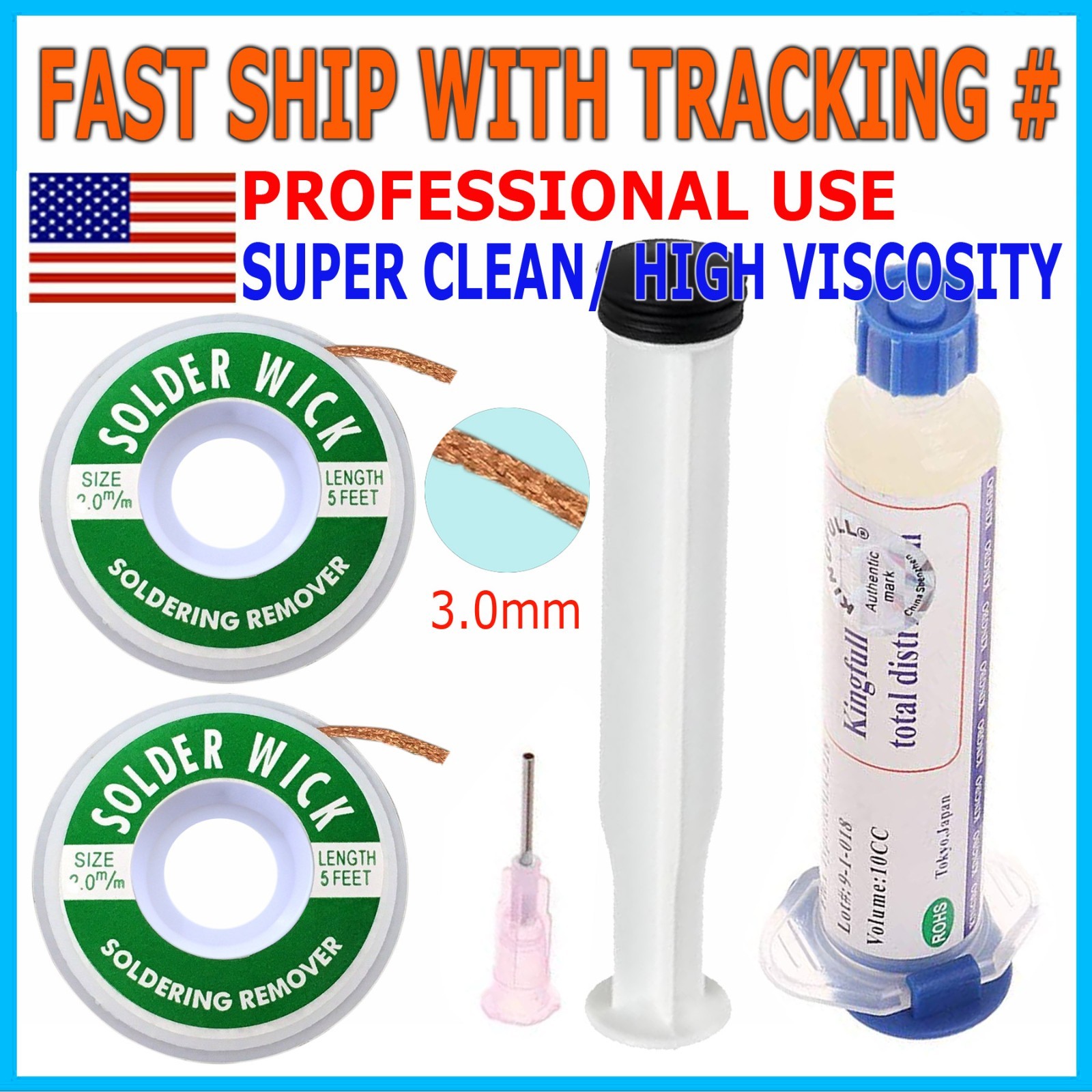 2.0mm Desoldering Braid Solder Sucker Remover Spool Copper Wick 5 ft 1.5m