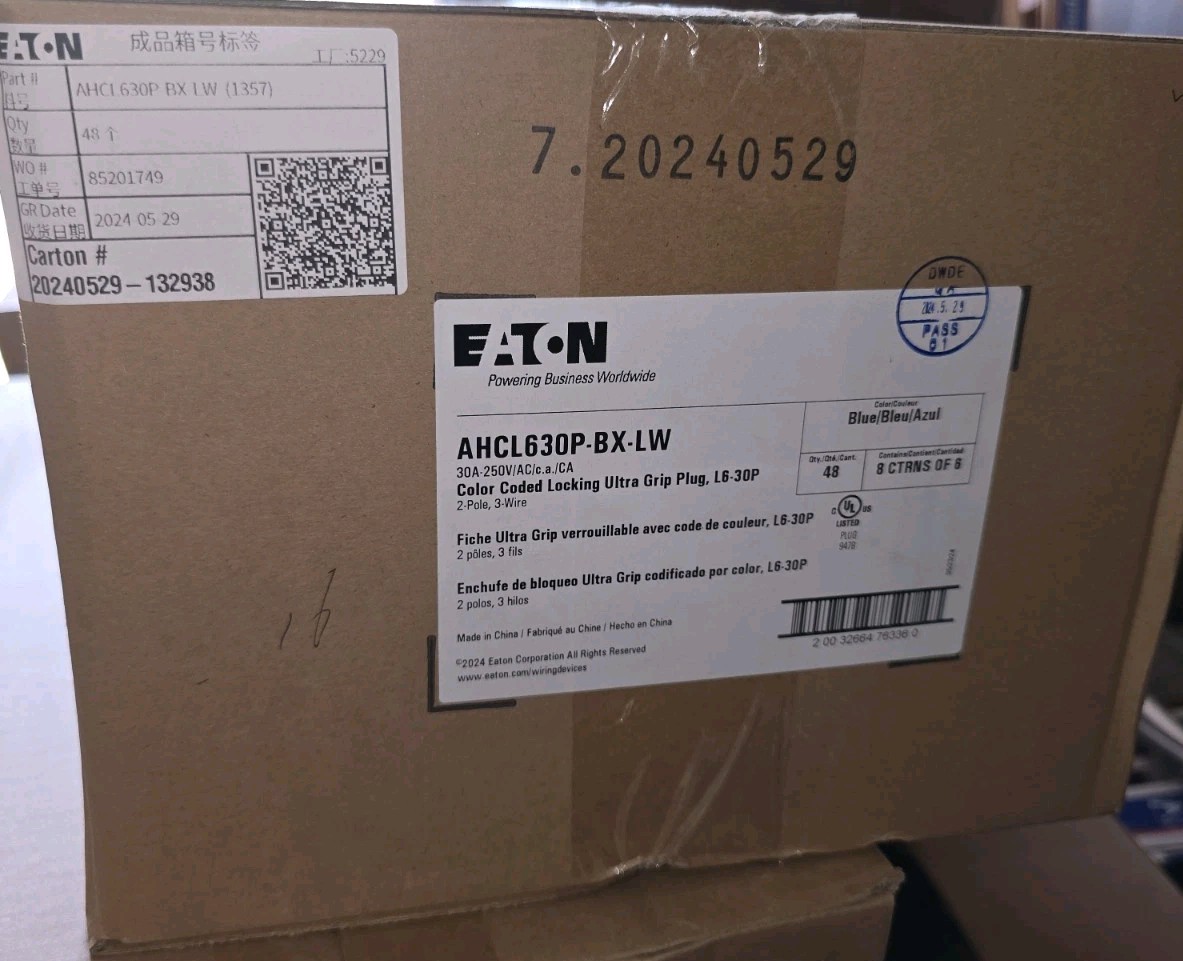 BOX OF 6 NEW Eaton AHCL630P Locking Plug L6-30P 30A 250V 2P 3W Blue Ultra Grip