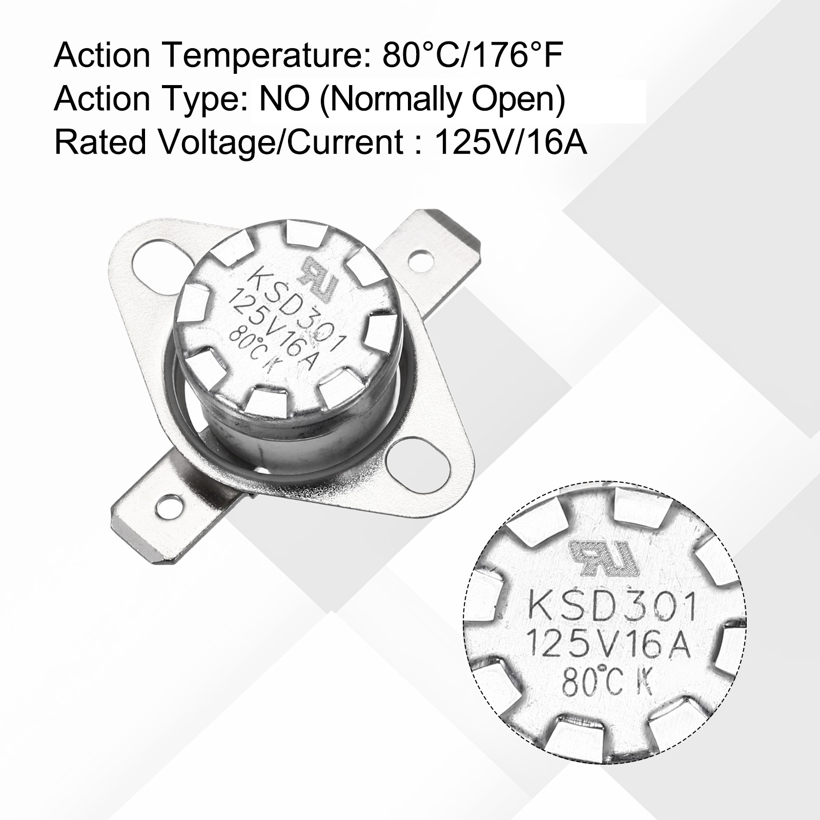 4 Pcs KSD301 Thermostat 80°C/176°F Snap Disc Temperature Switch Ceramic