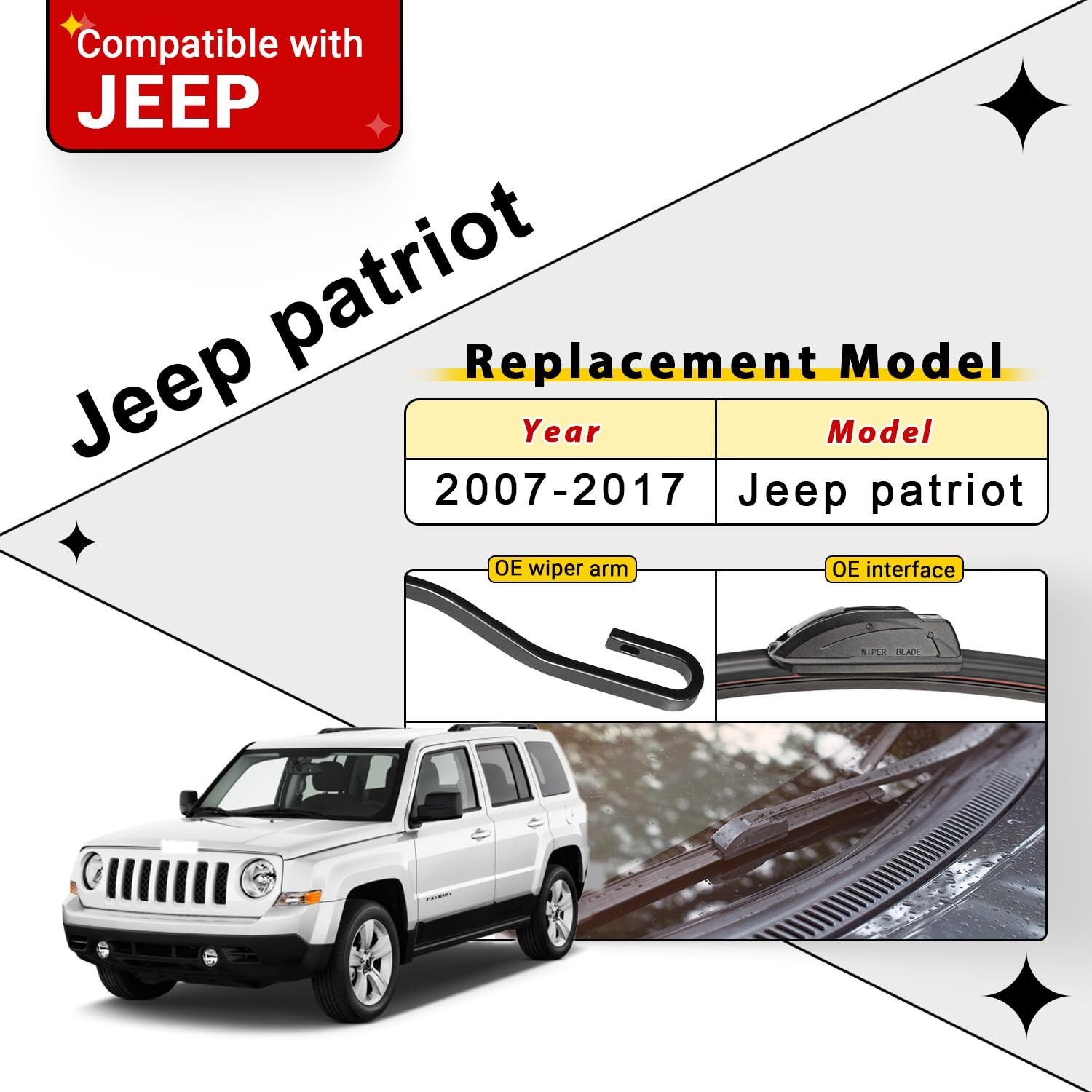 Windshield Wiper Blade Set Replacement for 2007-2017 Jeep Patriot Original Eq…