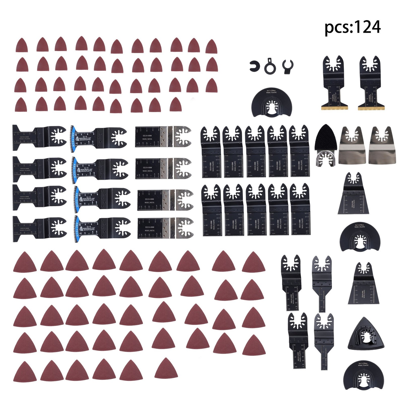 124 × pieces TITANIUM OSCILLATING BLADE SET MULTI-TOOL BLADES WITH SANDPAPER