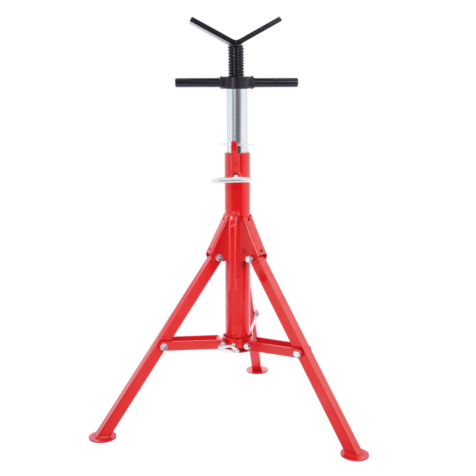 V-Head Pipe Stand Folding Tripod Jack 28″-52″ Height 12″ Pipe 2500LB Steel Red