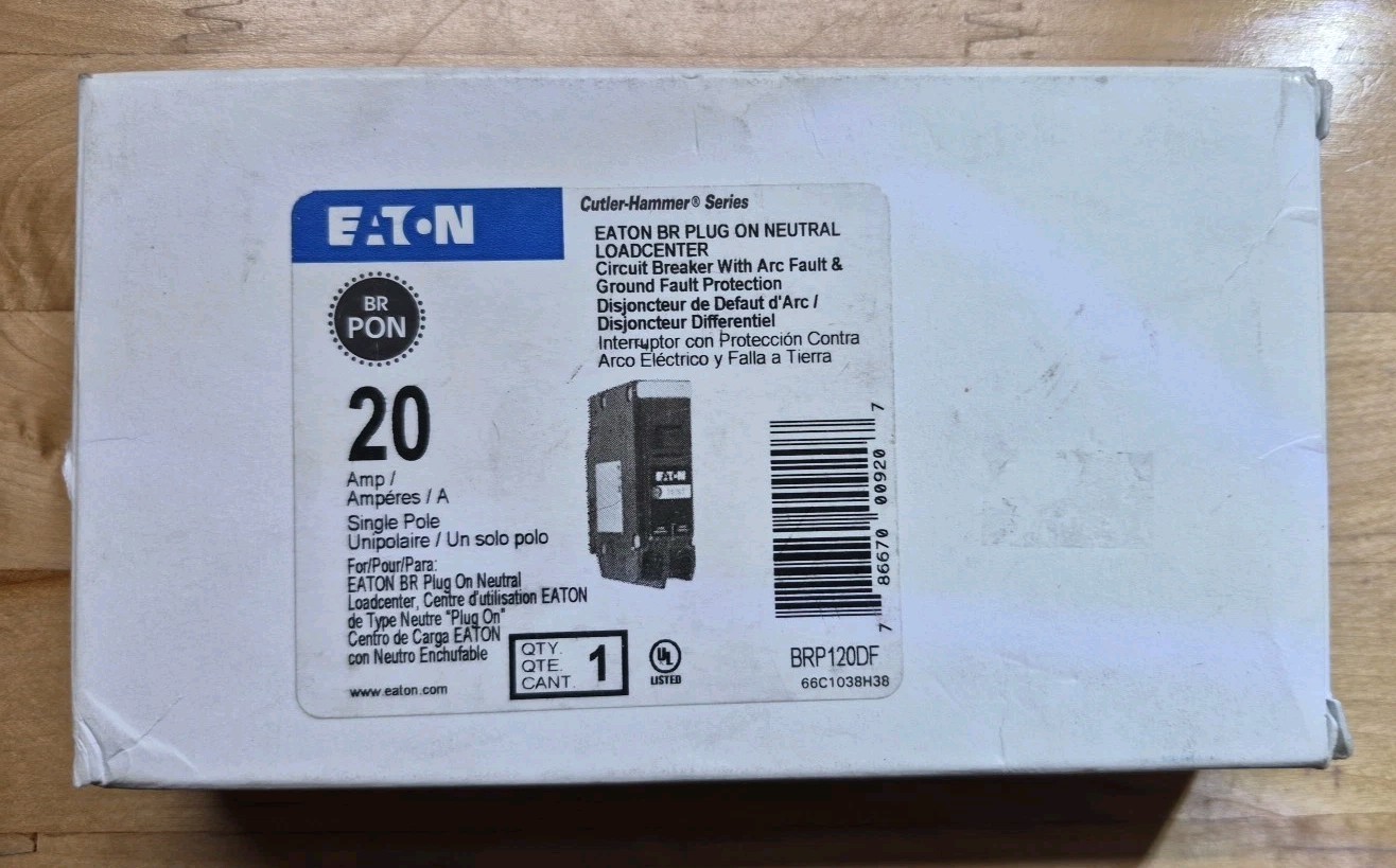 New In Box Eaton BRP120DF – 20 Amp Dual Purpose AFCI GFCI Circuit Breaker 120V