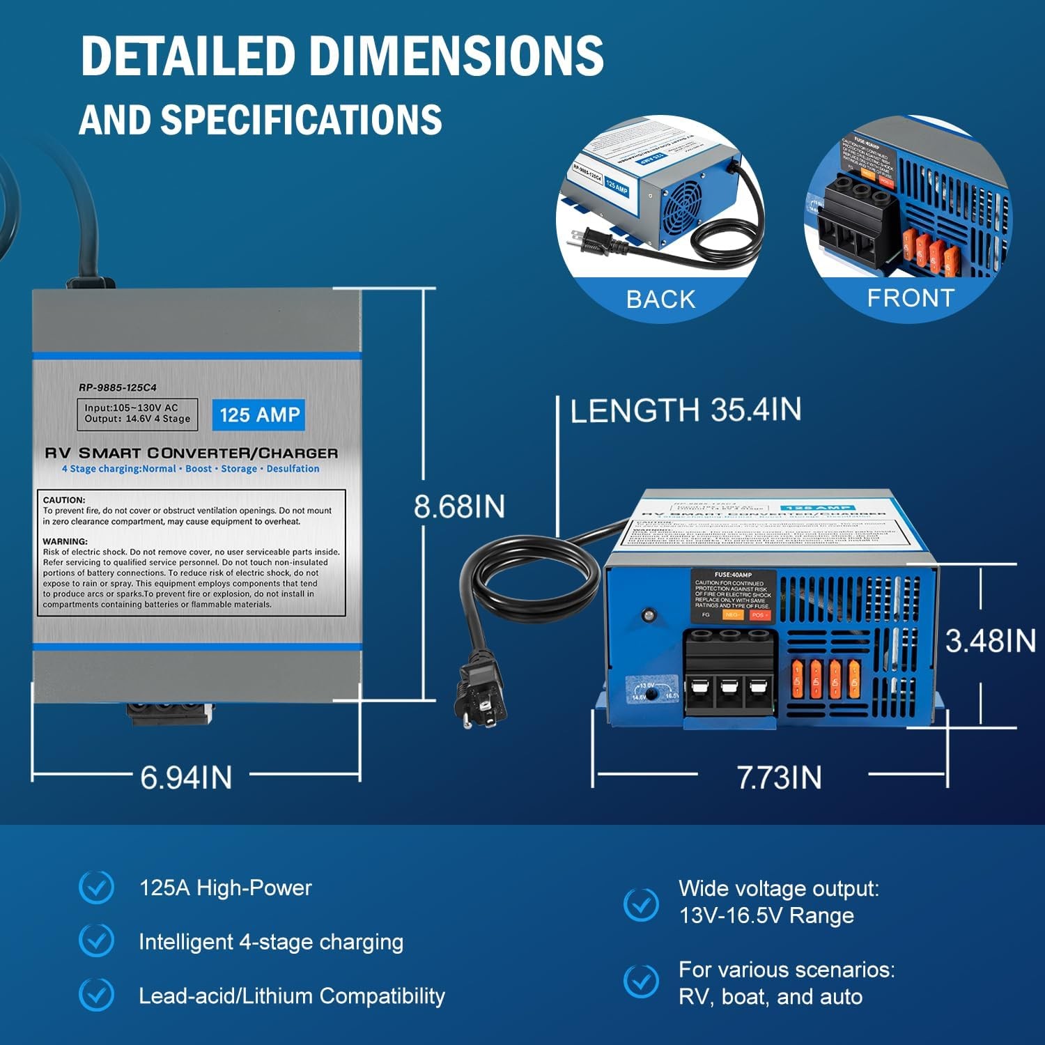 125 Amp RV Power Converter Battery Charger | 4 Stage Smart Charging