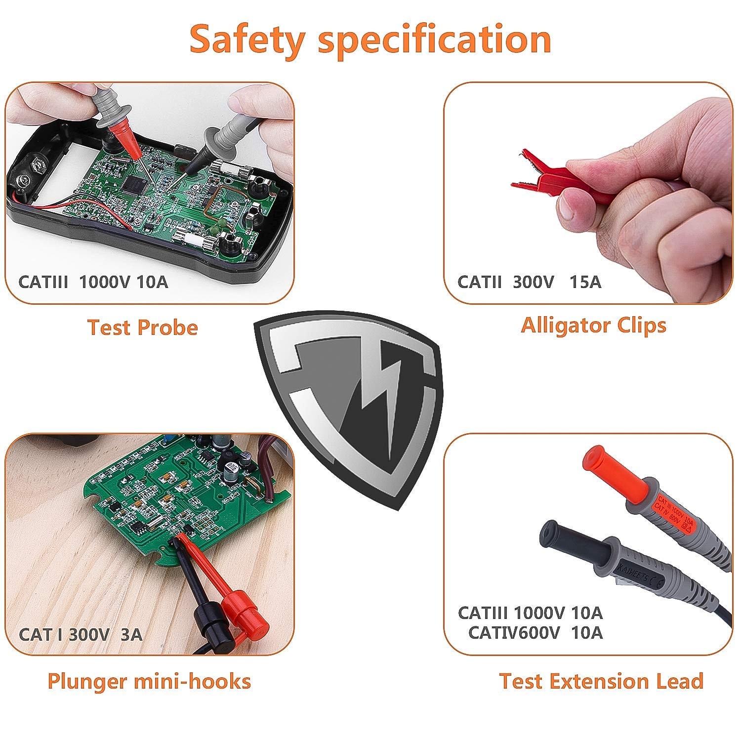 Soft Silicone Electrician Test Leads Kit CAT III 1000V & CAT IV 600V with All…