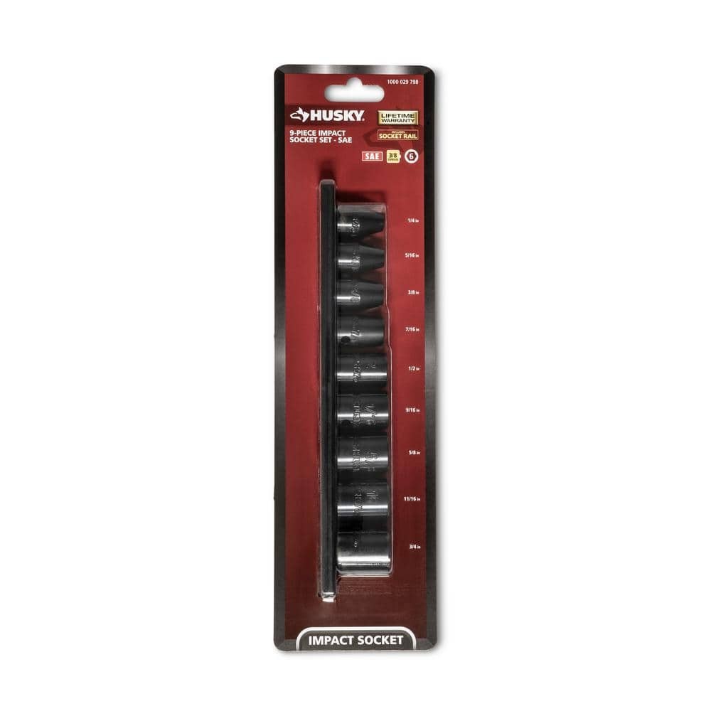 Husky 3/8 in. Drive Standard SAE 6-Point Impact Socket Set (9-Piece)