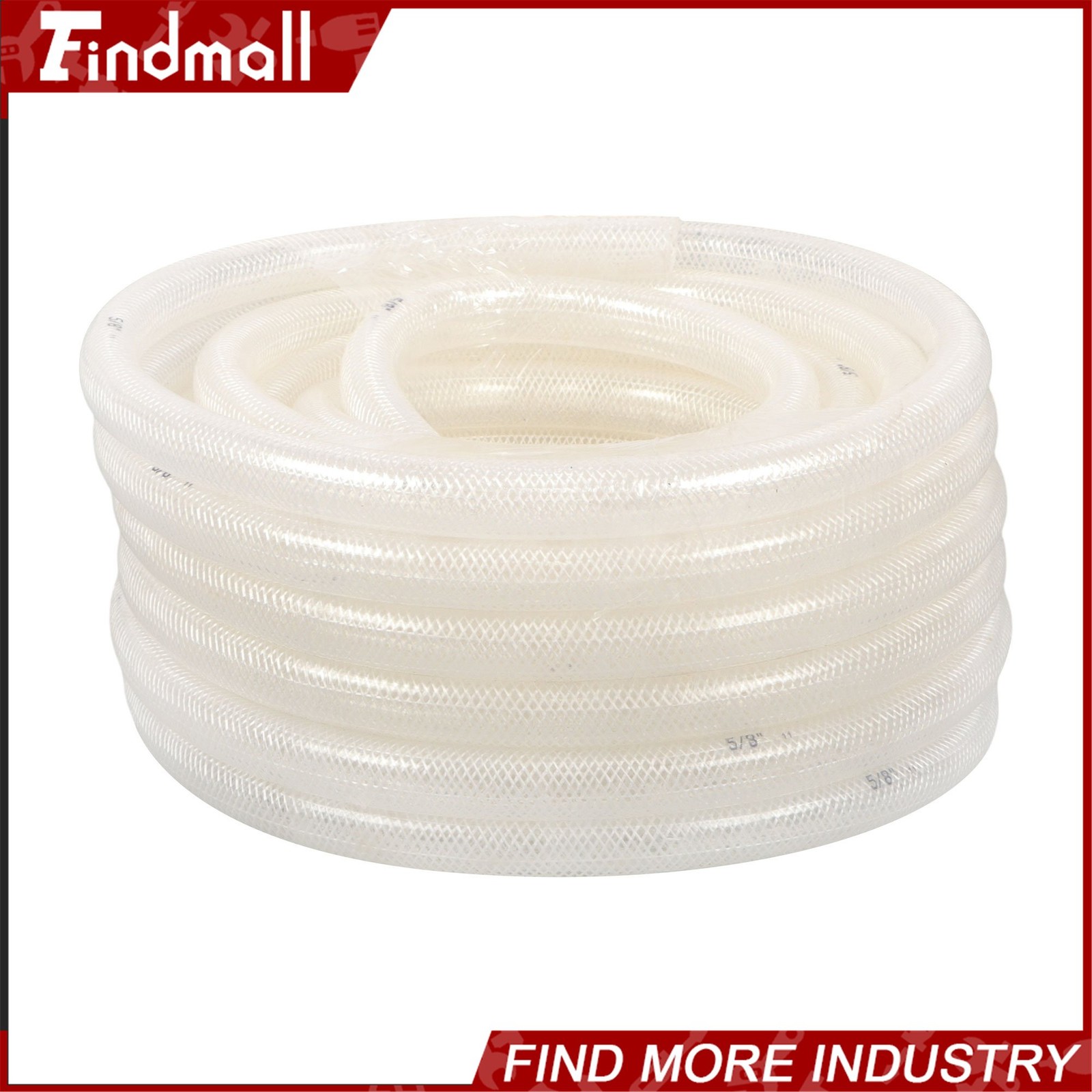 Findmall 50ft 5/8’’ ID × 7/8’’ OD Clear Braided PVC Hose High Pressure