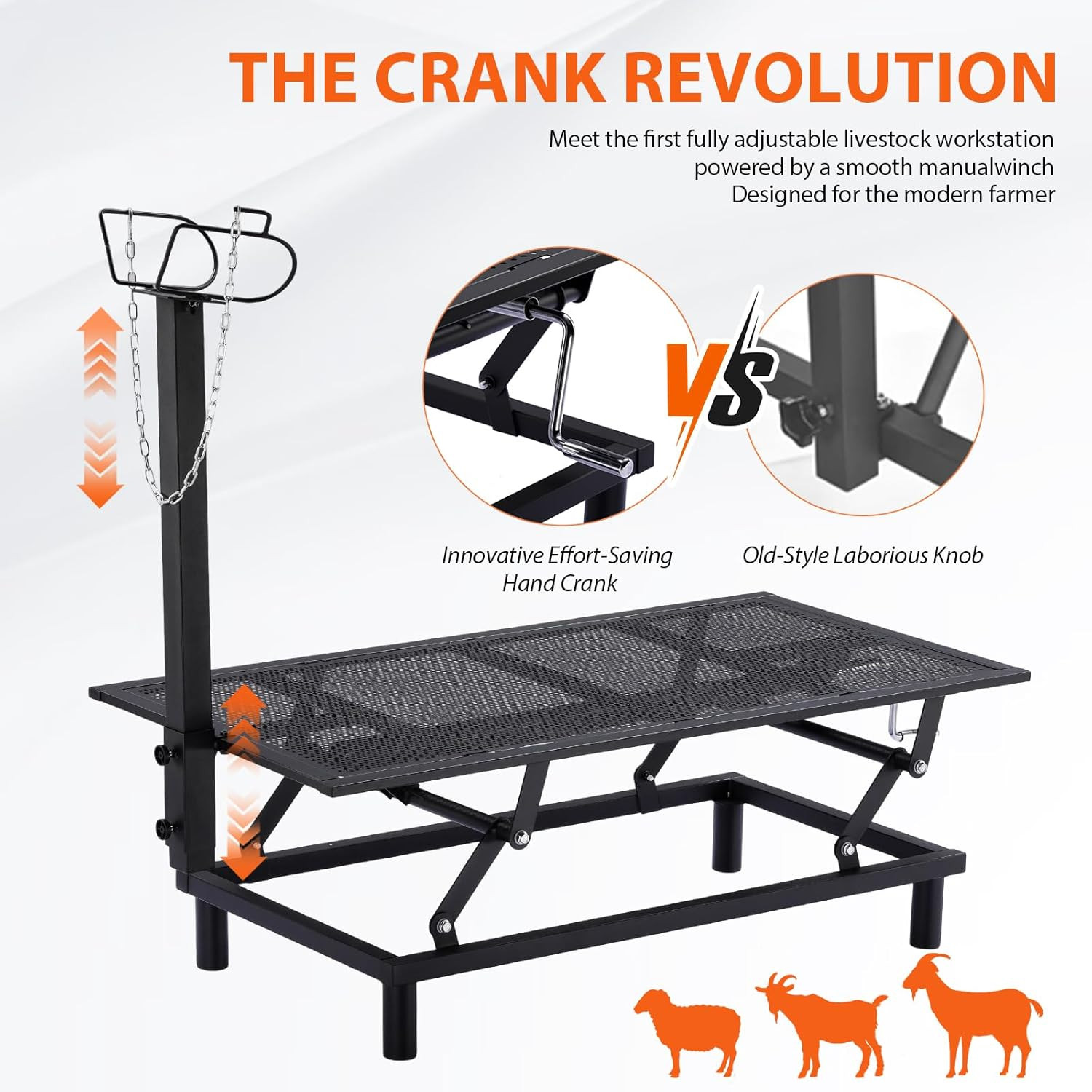 Goat Milking Stand with Hand Crank,Wheels – 48″X23″ Adjustable Headpiece & Heigh