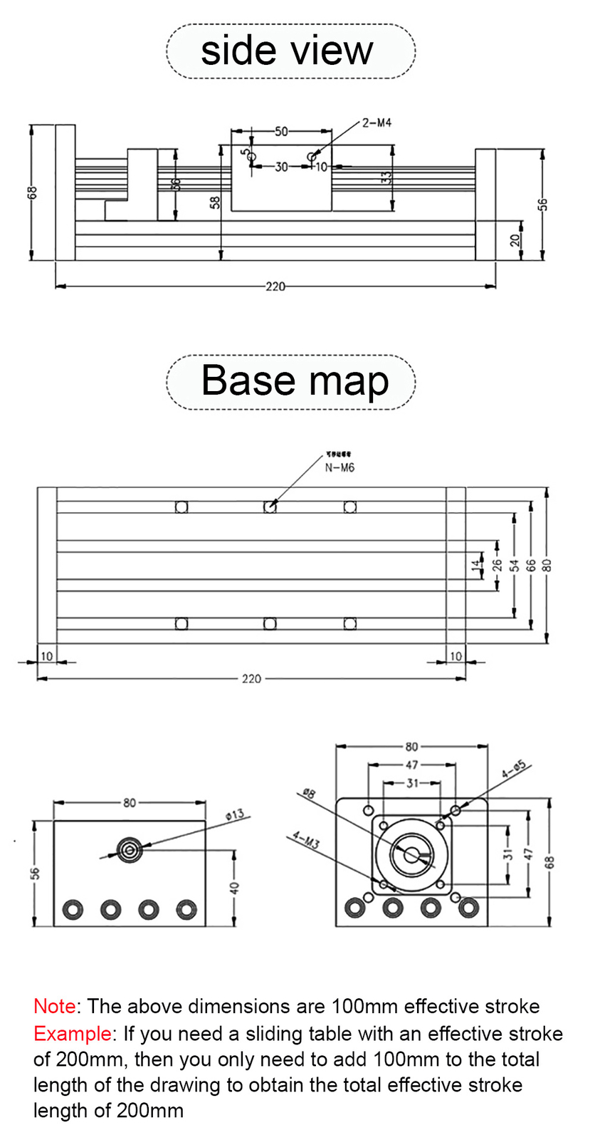 200mm Linear Guide Rail CNC Slide Stage Actuator Ball Screw Motion 23 Nema Motor