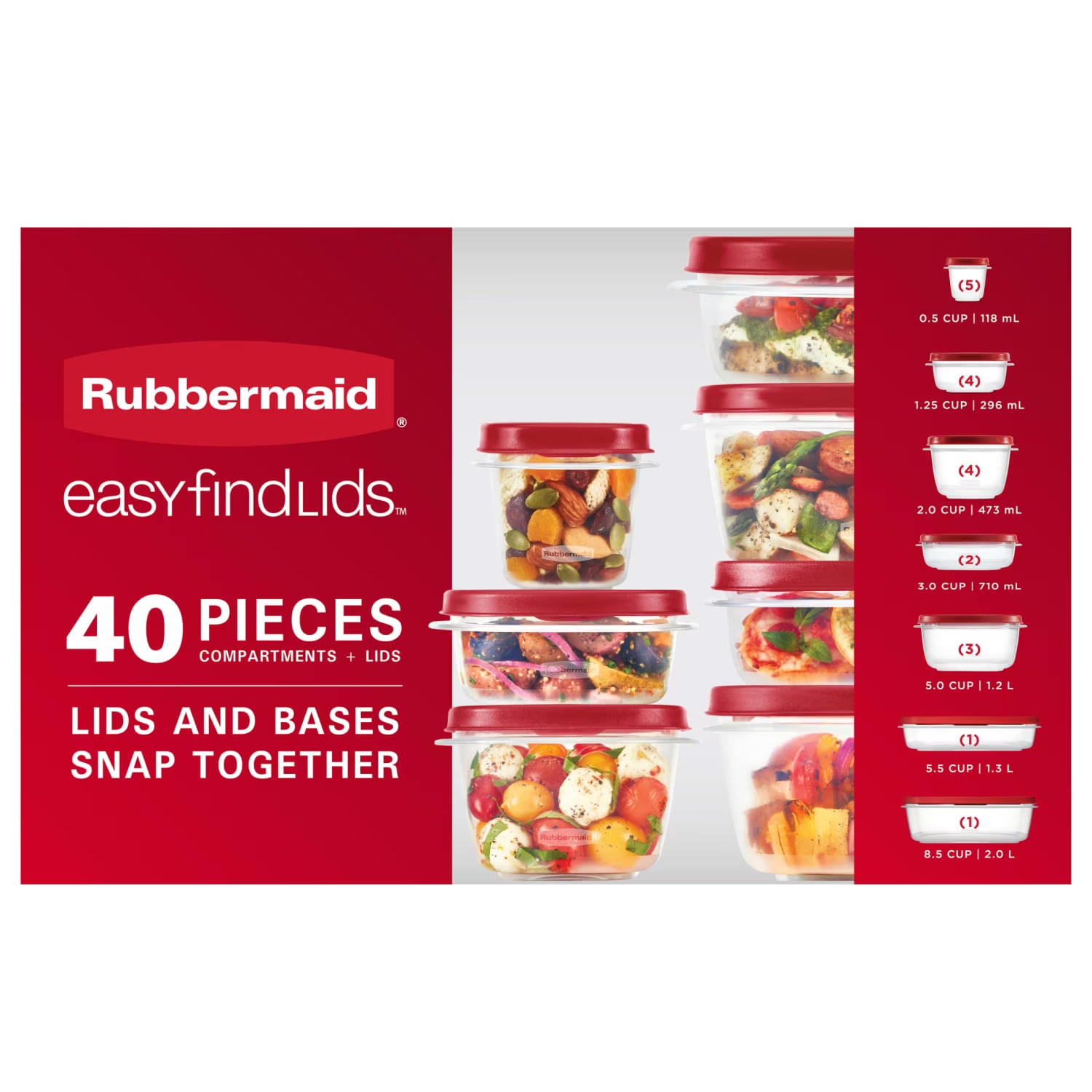 Rubbermaid EasyFindLids 40pc Food Storage Containers Vented Lids Red FREE SHIP