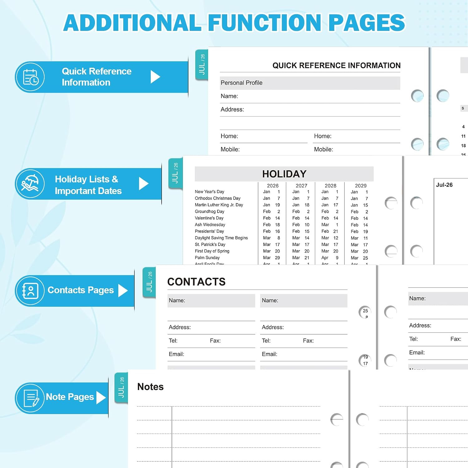 2026-2029 Monthly Planner Refills: 36 Months A6 Planner Inserts for 6-Ring Binde
