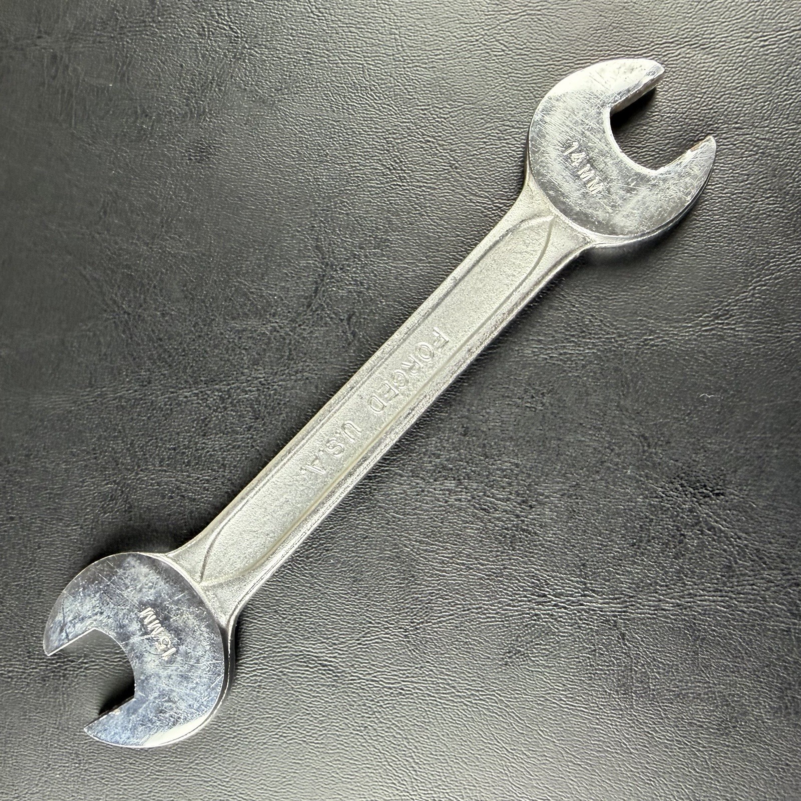 Vintage WIZARD H2851 14mm x 15mm Open End Wrench Forged USA Mechanics Tool