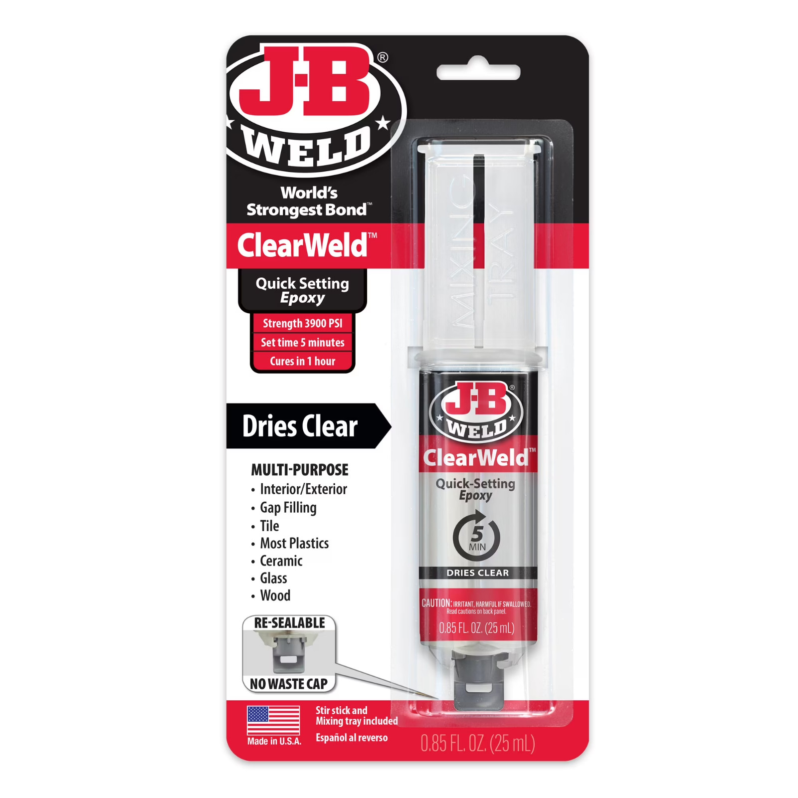 J-B Weld 50112 ClearWeld 5 Minute Set Epoxy Syringe – Clear – 25 ml, 25ml