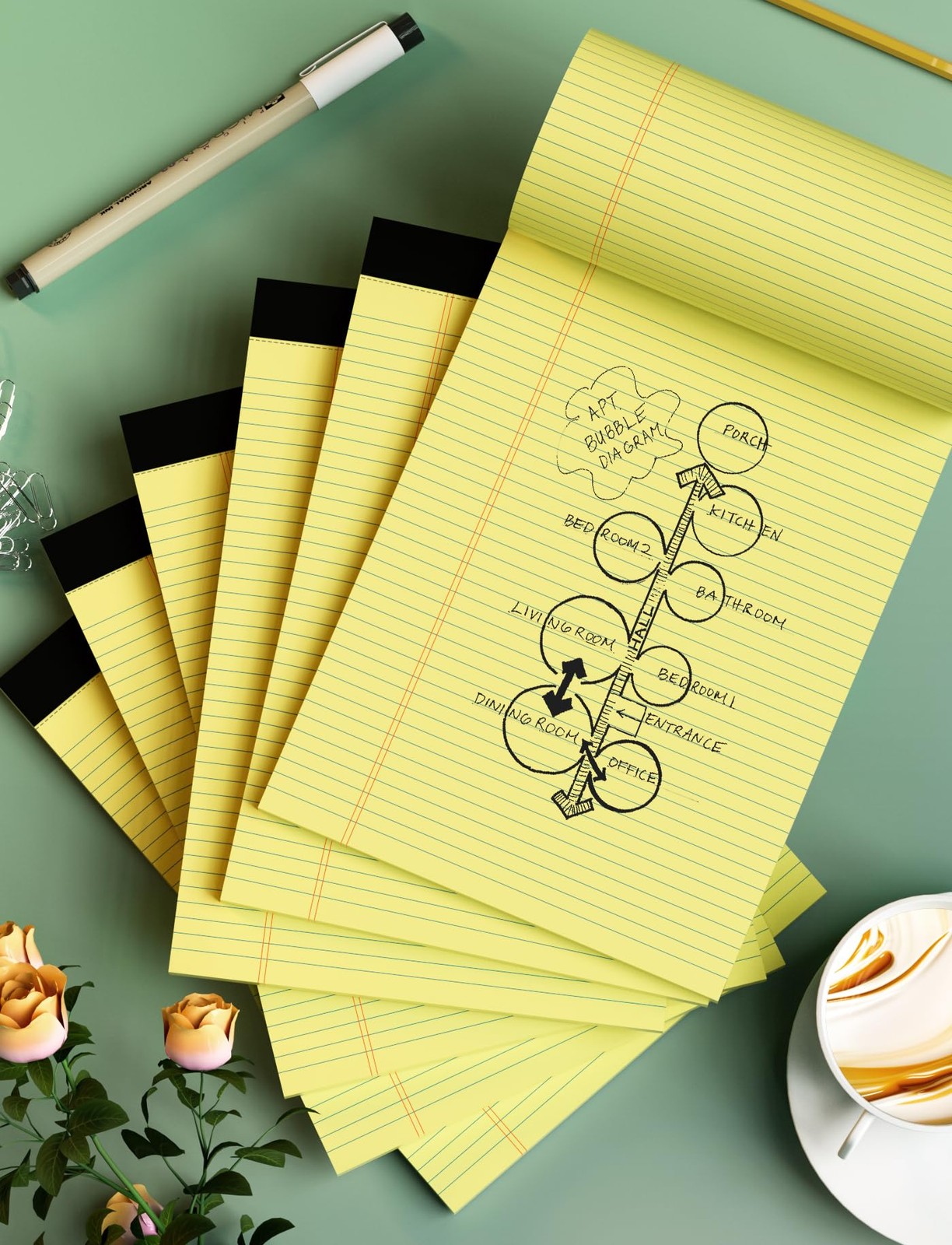6 Pack Yellow Legal Pads 8.5 x 11 College Ruled Lined Writing Note Pads 8.5 x 11
