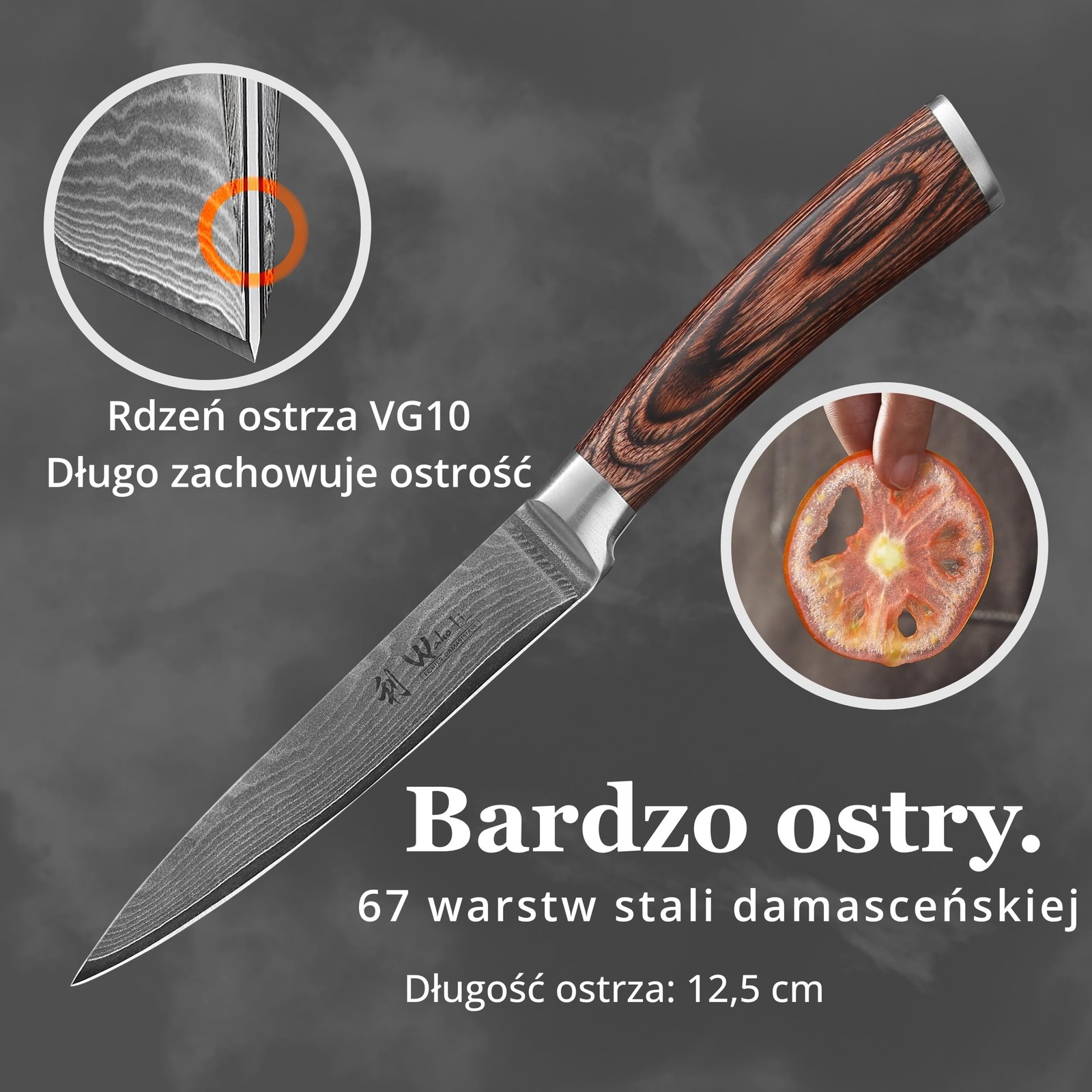 Wakoli Edib Damascus Utility Kitchen For Everyday Use 67-Layer Damascus Steel